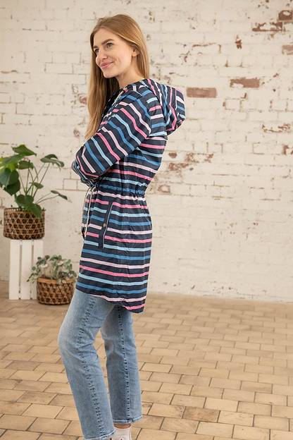 Cara Rain Parka - Blue Pink Stripe-Lighthouse