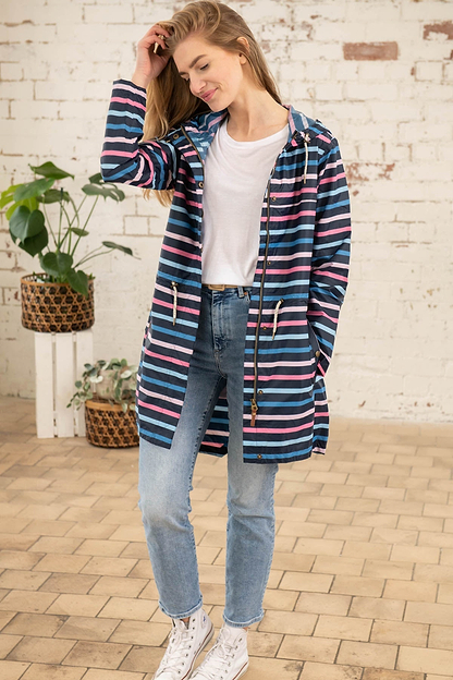 Cara Rain Parka - Blue Pink Stripe-Lighthouse