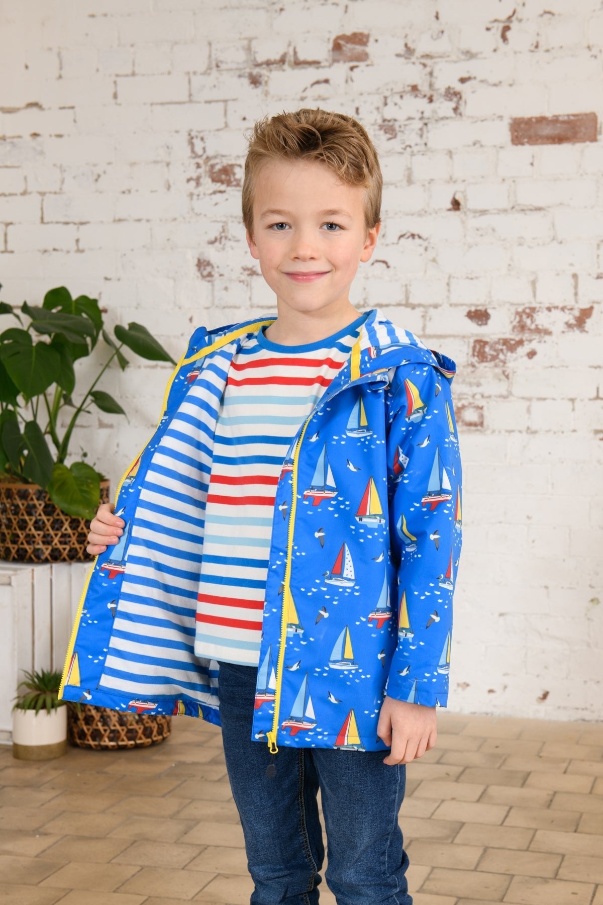 Ethan Jacket - Blue Boat Print-Lighthouse