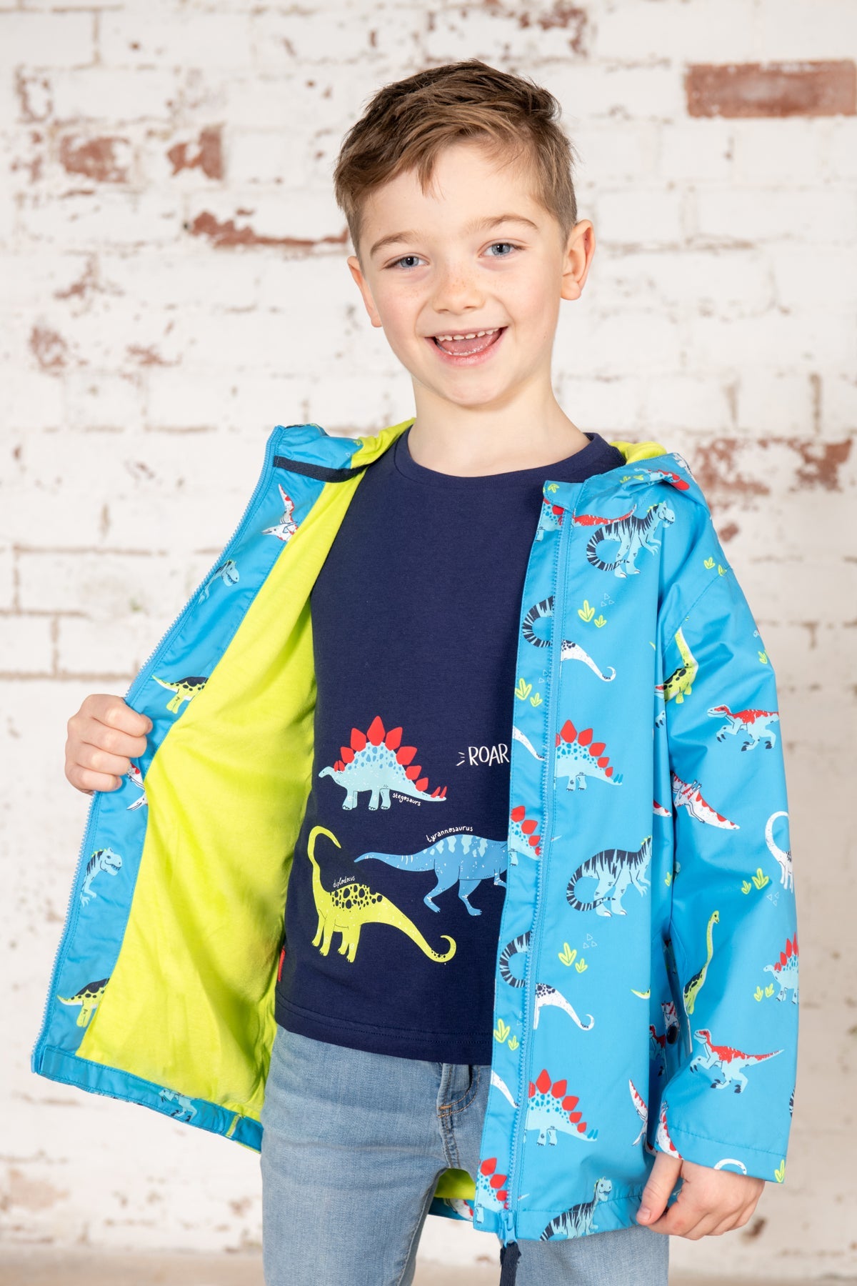 Ethan Jacket - Blue Dino Print-Lighthouse