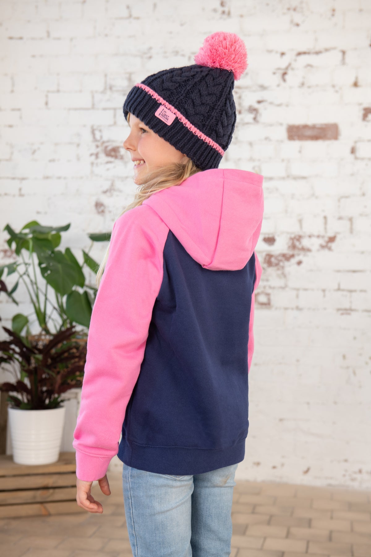 Jill Hoodie - Pink Tractor Appliqué-Lighthouse