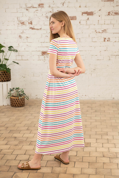 Lyla Dress - Teal Pink Stripe-Lighthouse