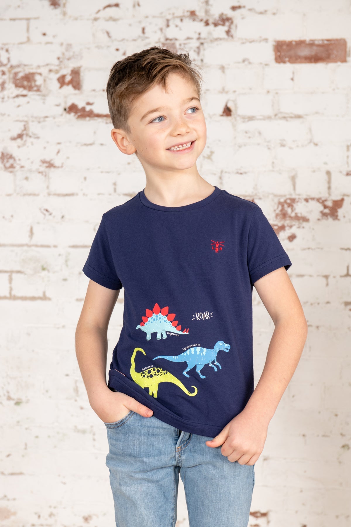 Oliver Short Sleeve Top - Navy Dino Print-Lighthouse