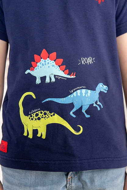 Oliver Short Sleeve Top - Navy Dino Print-Lighthouse