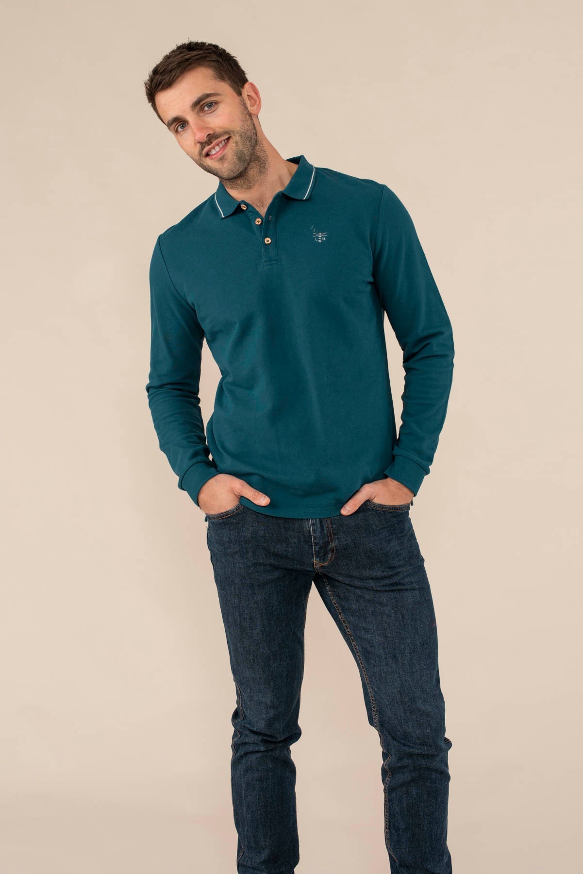 Pier Long Sleeve Polo - Blue Steel - Lighthouse