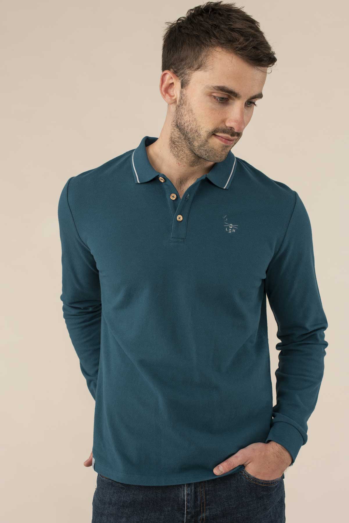 Pier Long Sleeve Polo - Blue Steel - Lighthouse