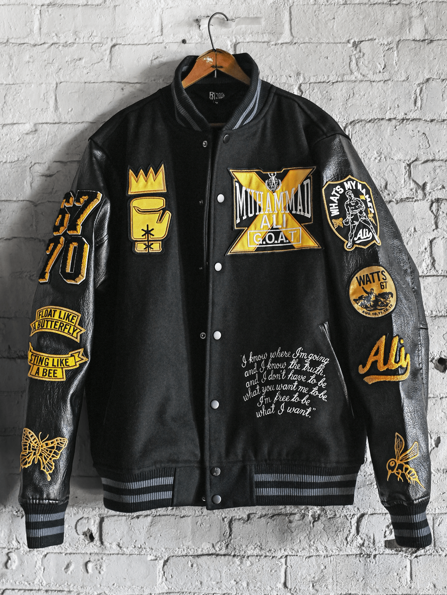 Ali Champ Is Back Black Varsity Jacket - Roots of Fight Canada