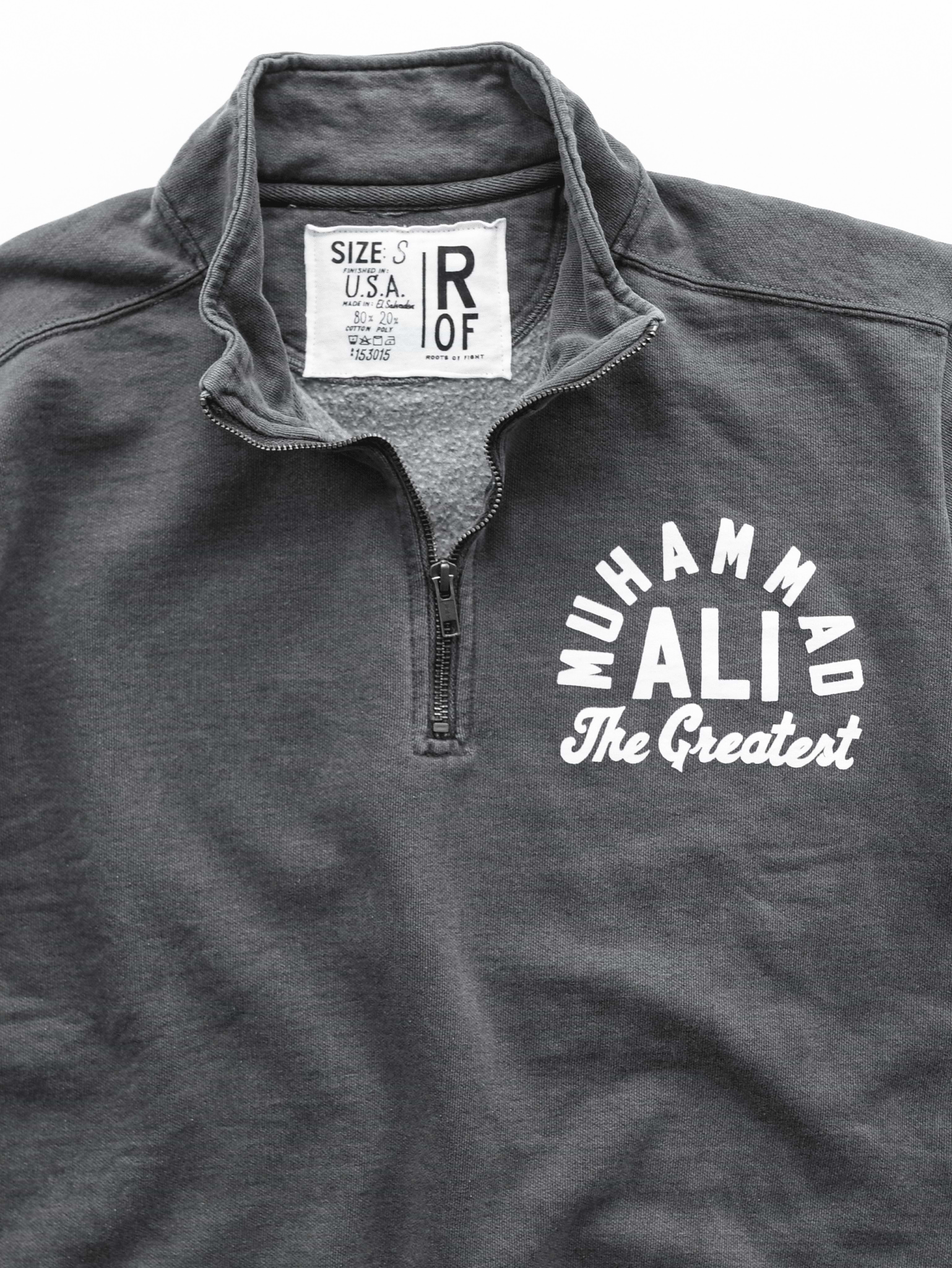 Ali The Greatest Charcoal Quarter-Zip Sweatshirt - Roots of Fight Canada