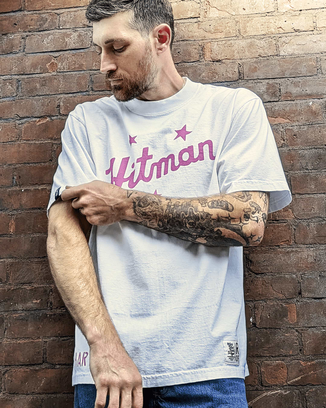 Bret Hart Hitman White Heavyweight Tee - Roots of Fight Canada