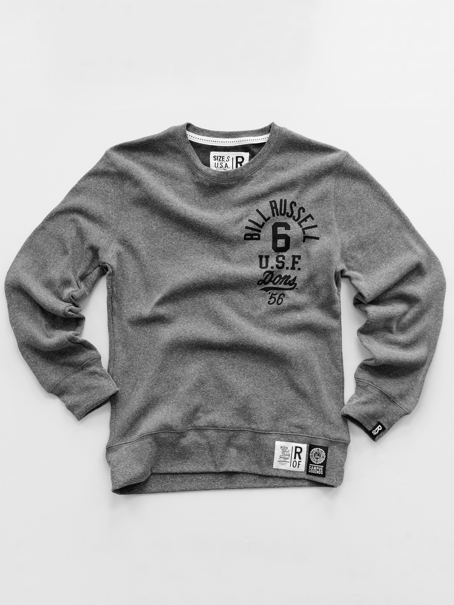 USF - Bill Russell '56 Basketball Grey Sweatshirt - Roots of Fight Canada