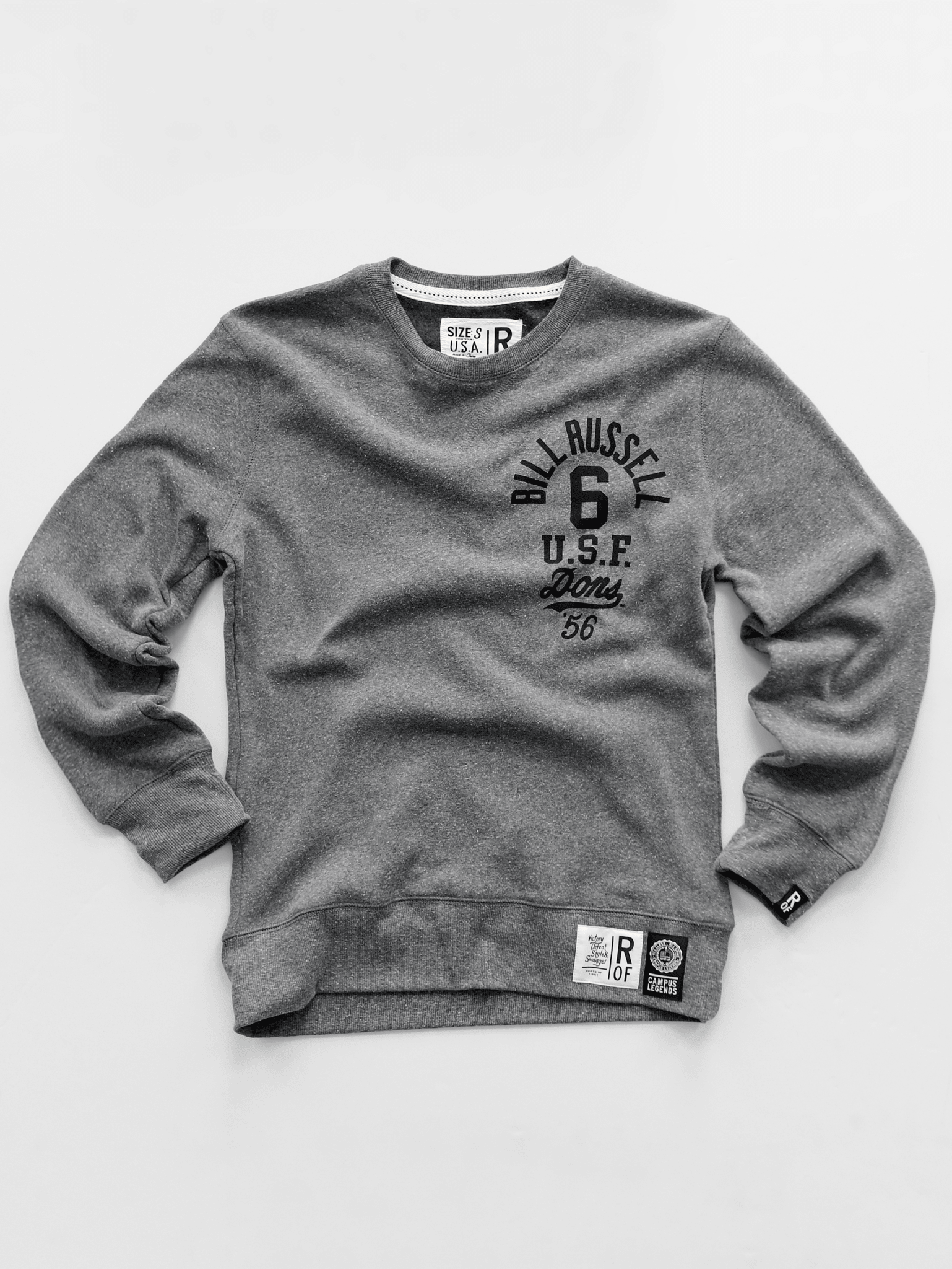USF - Bill Russell '56 Basketball Grey Sweatshirt - Roots of Fight Canada