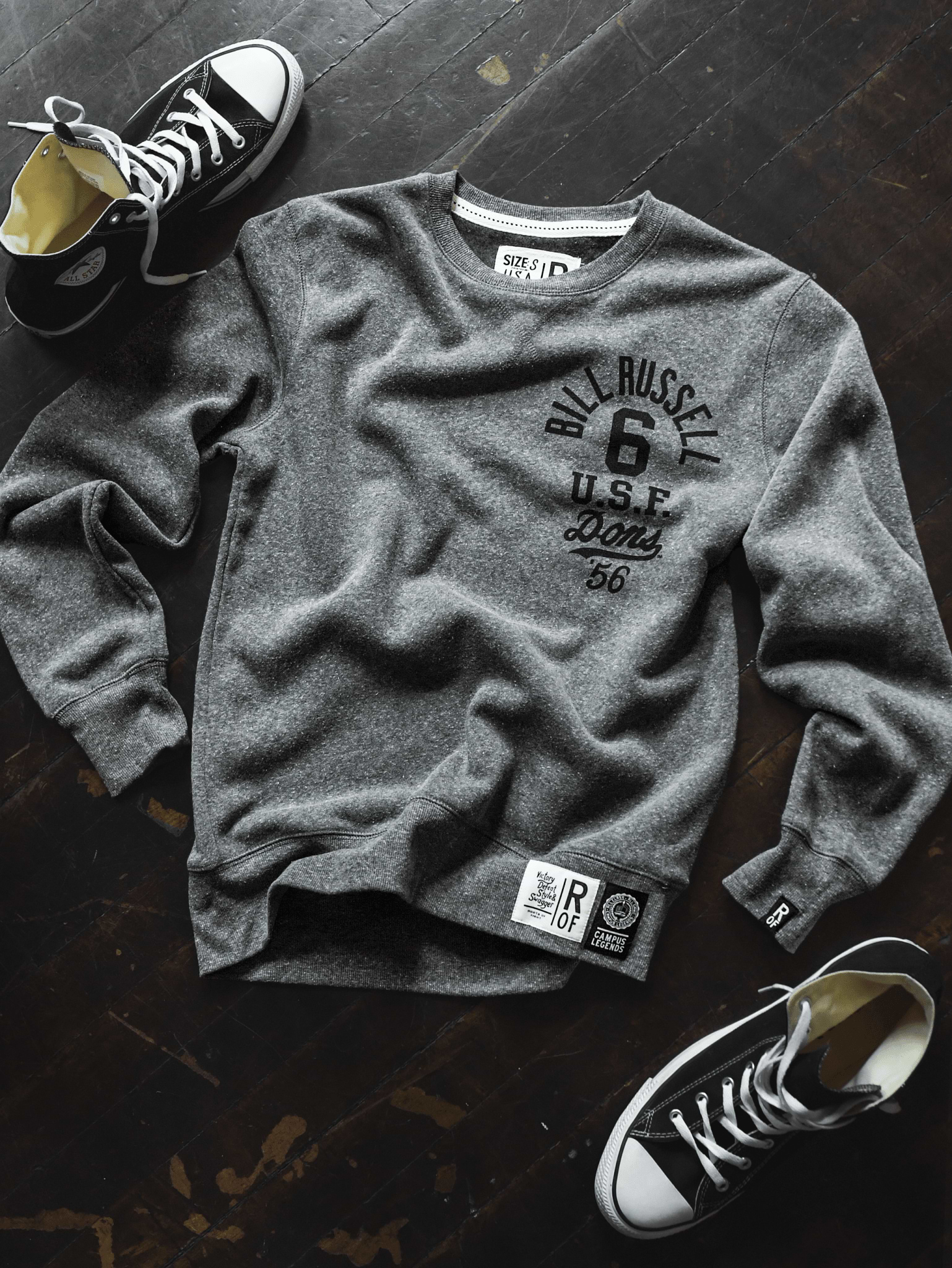USF - Bill Russell '56 Basketball Grey Sweatshirt - Roots of Fight Canada