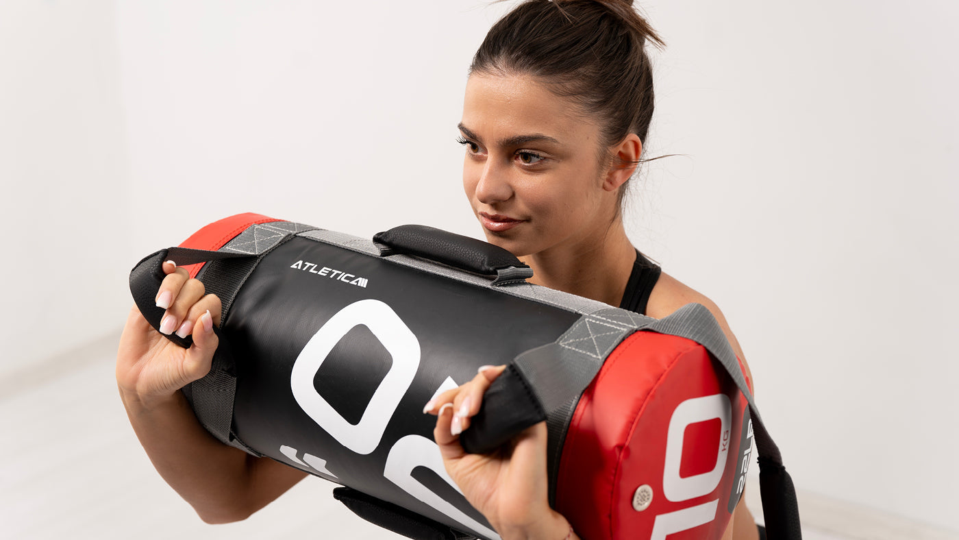 Warm-up equipment: sandbag kniebuiging