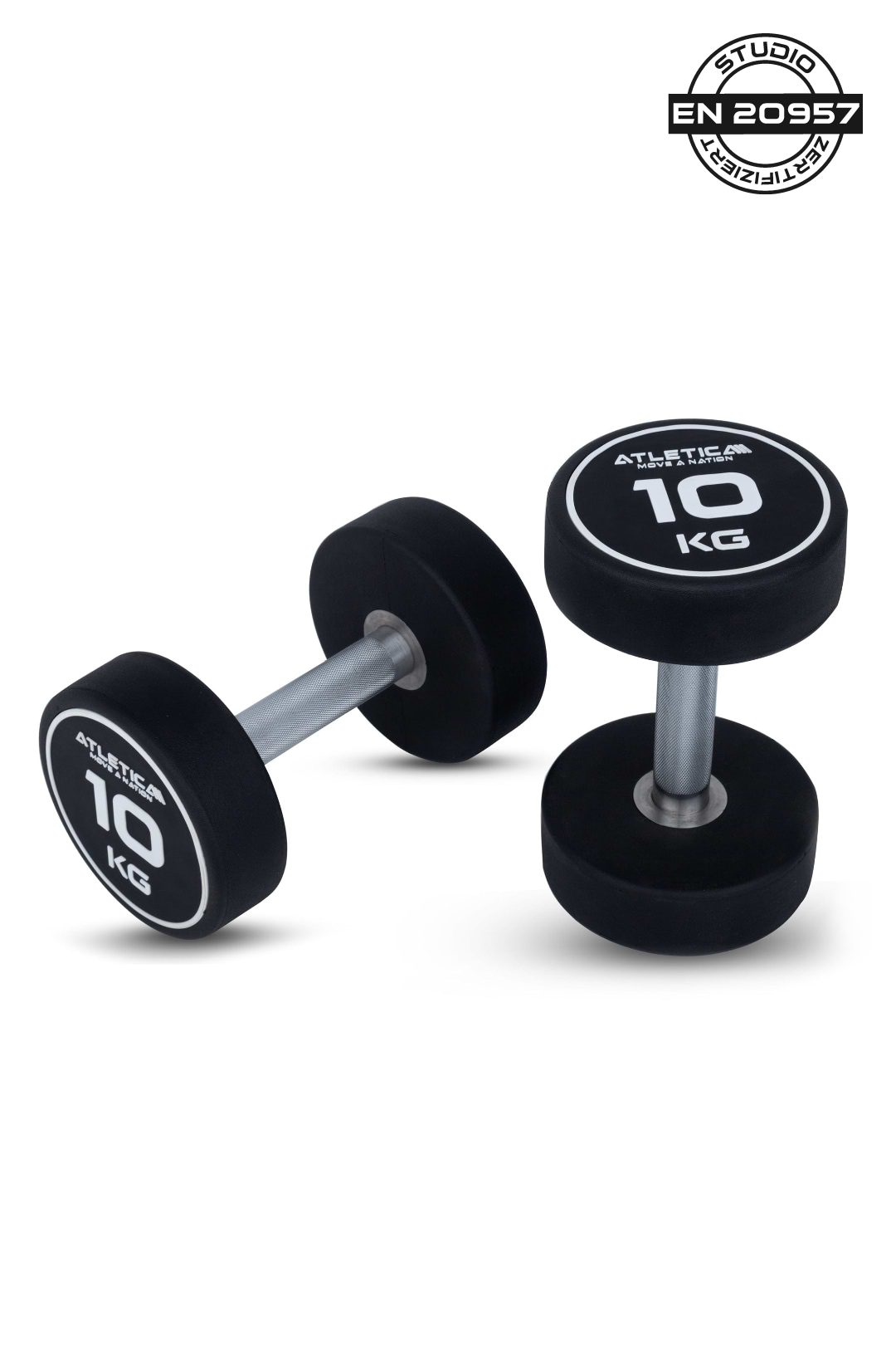 Polyurethan Rundhanteln, Gerader Griff mit Hartchrom, 10kg Paar, in schwarz, robust, geruchsfrei