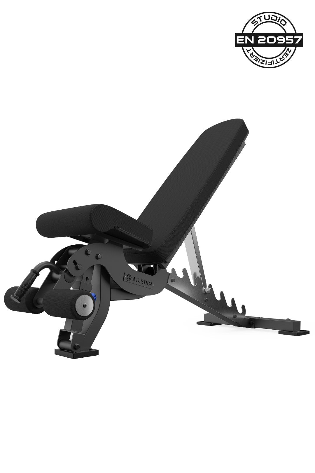 Hantelbank B6, negativ verstellbar, mit Fussblocker für Situps, in schwarz, für Fitnesstraining mit Kurzhanteln und Langhanteln