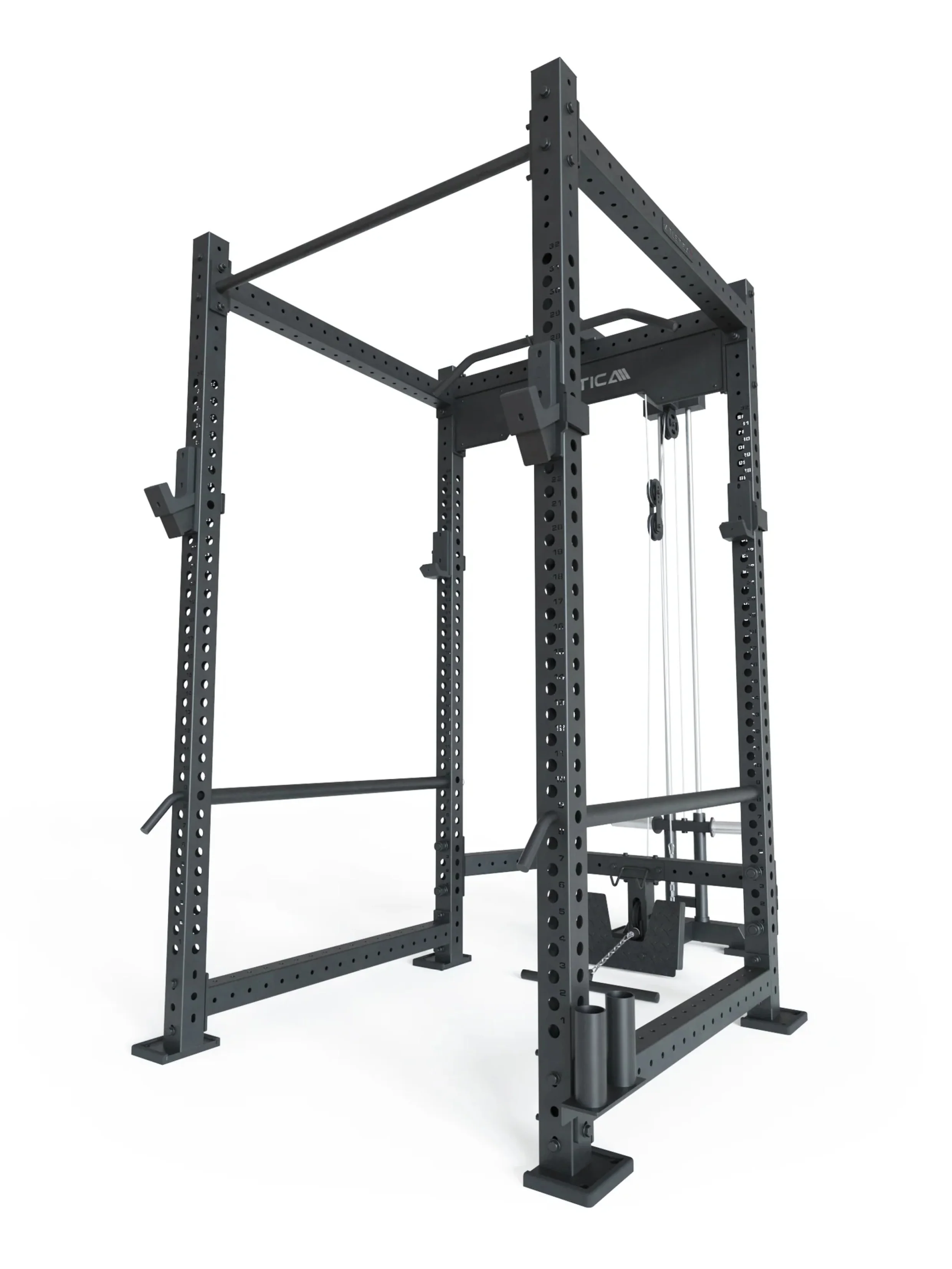 Power Rack R8-Blaster: Full Rack mit Latzug | 4 J-Hooks, Pull-Up Bar, Safeties, Logo Plate, Bar Holder | Next Level Squat Rack | 226 cm Höhe | 123x211 cm Grundfläche | 220 kg