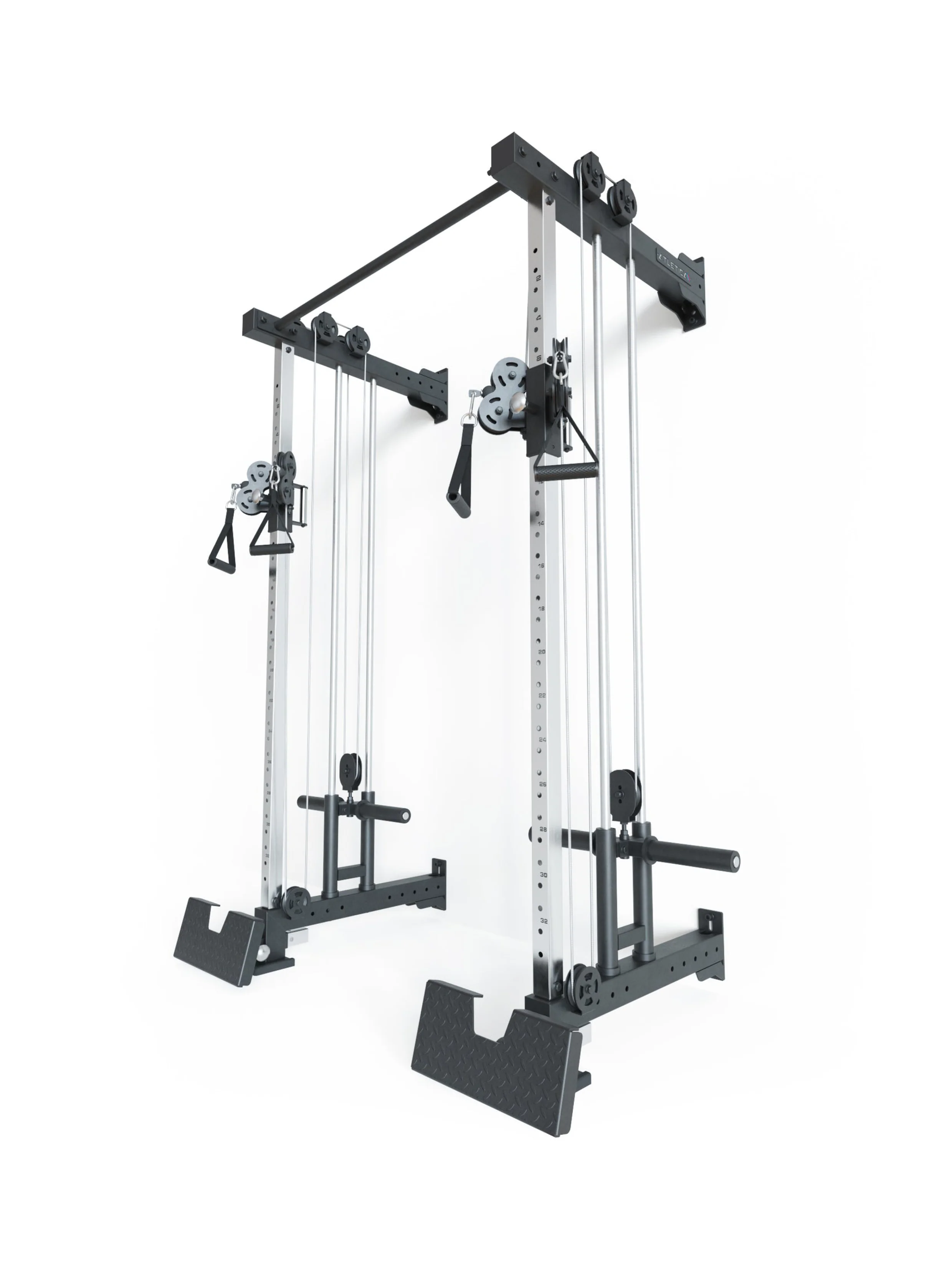 Full Rack R8-Nitro Wall Mounted: Dual Pulley | Standfest & sicher durch Wandmontage | 177x112 cm Grundfläche | Fußstützen & Pull-Up Bar