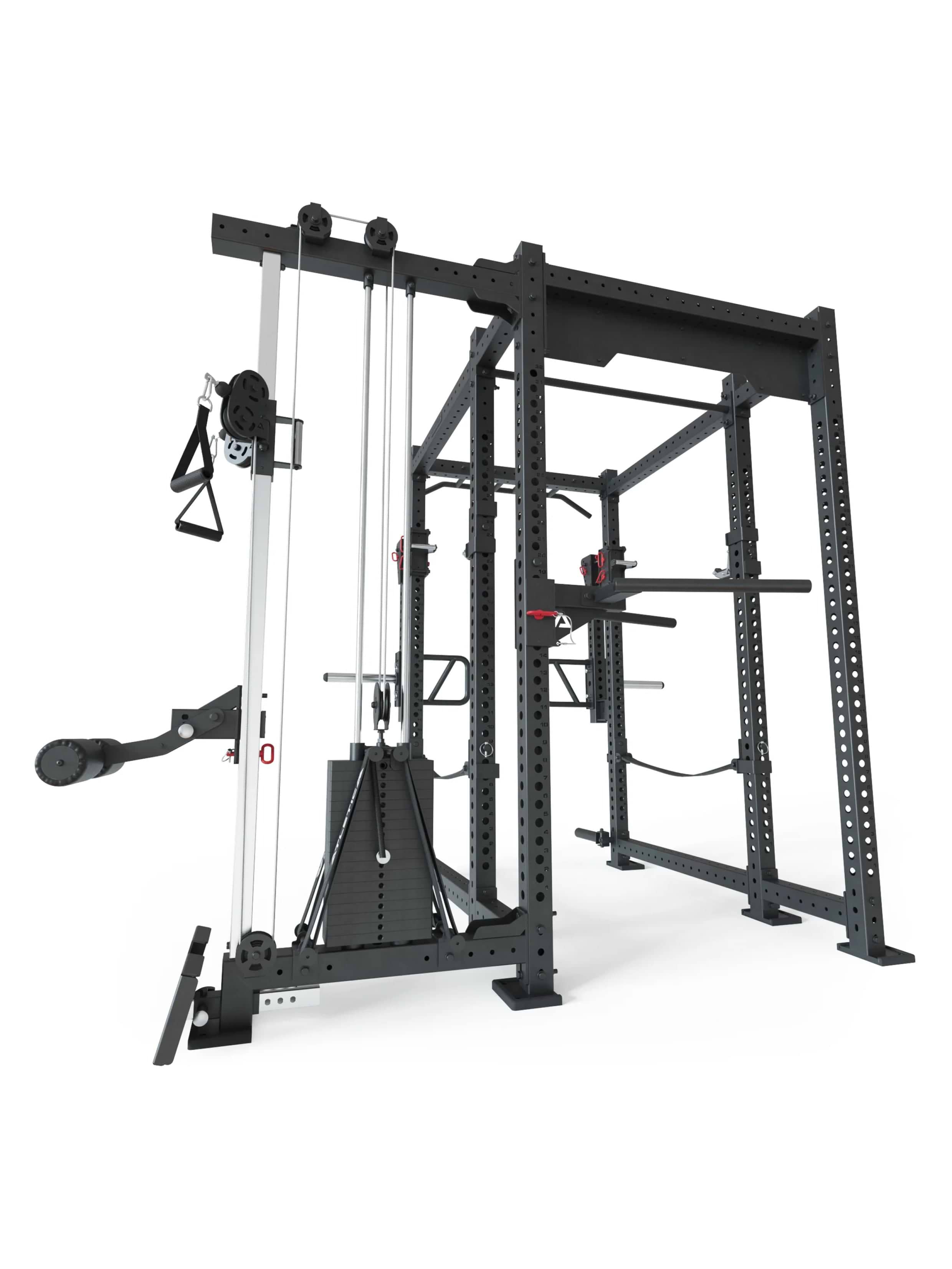 Rack R8-Sentinel Pro: Cable Rack mit 90 kg Stack, Jammer Arms, J-Hooks, Safety Straps, Dip Bar, Logo Plate, 2 Pull-Up Bars, Landmine & Bar Holder