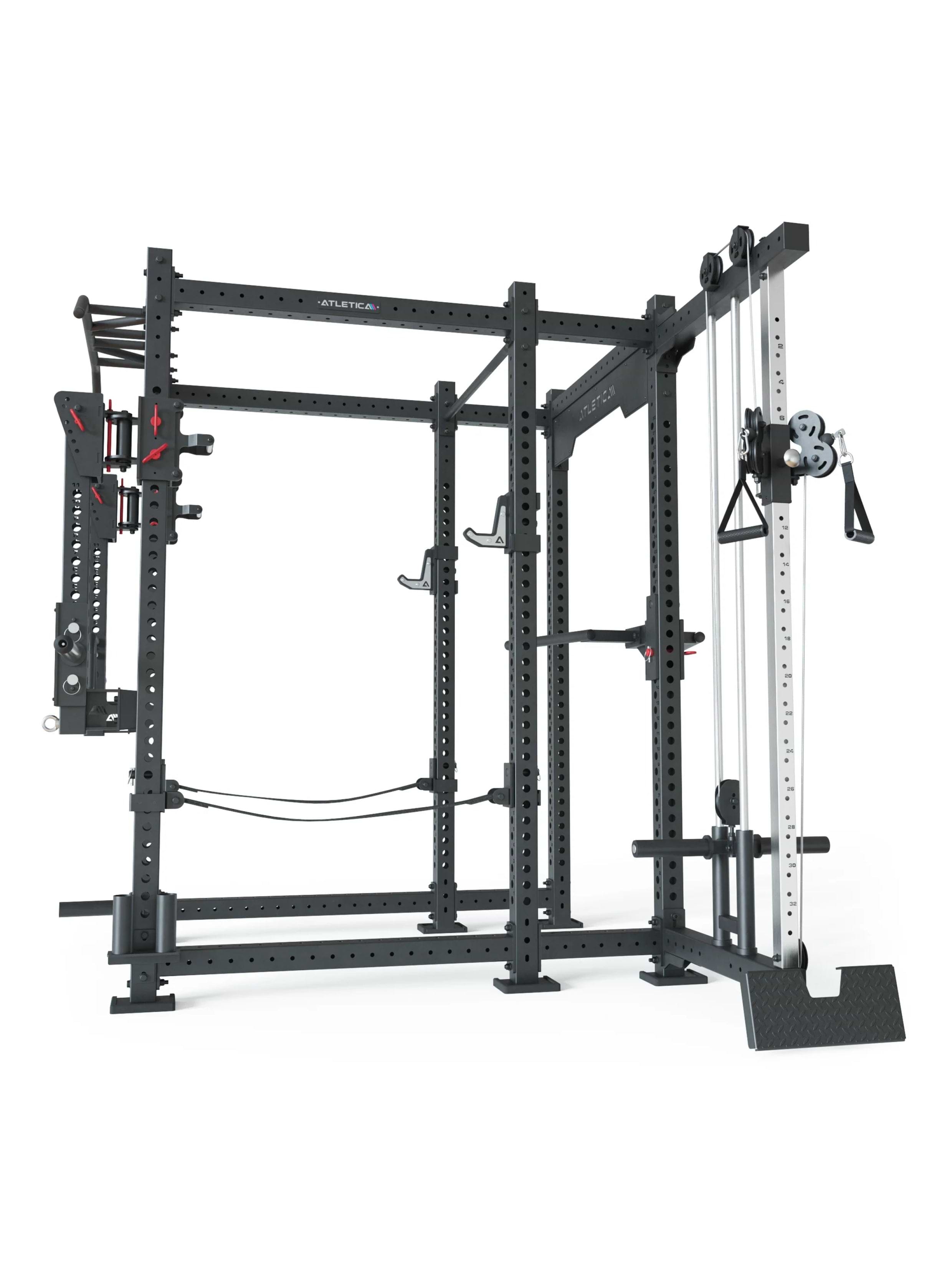 Power Cage R8-Sentinel: Plate Loaded Cable Rack mit Jammer Arms, J-Hooks, Safety Straps, Dip-Station, Logo Plate, 2 Pull-Up Bars, Landmine & Bar Holder