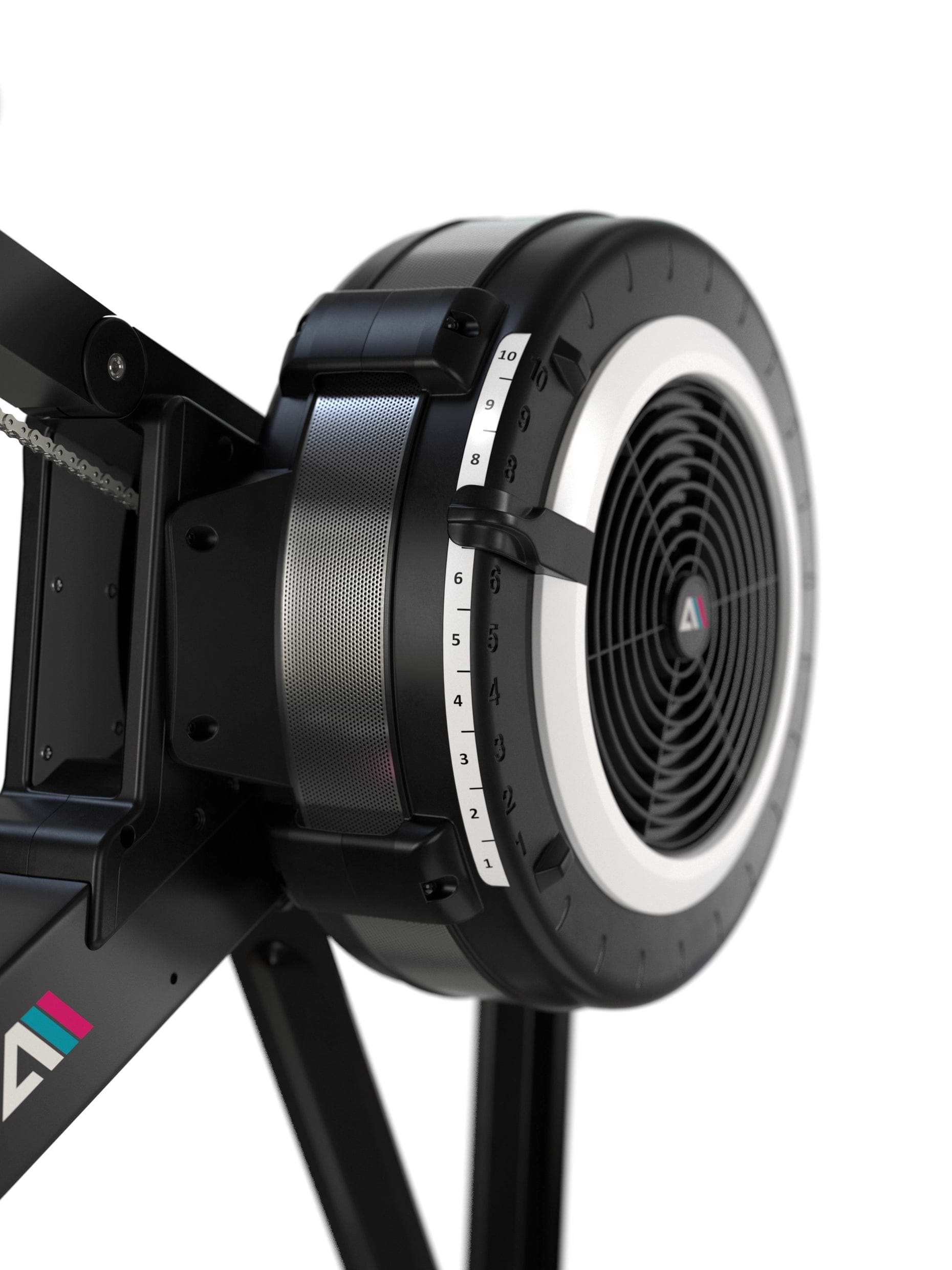 AirRow Rudergerät: Luftgebremstes Schwungrad mit 10 Widerstandsstufen