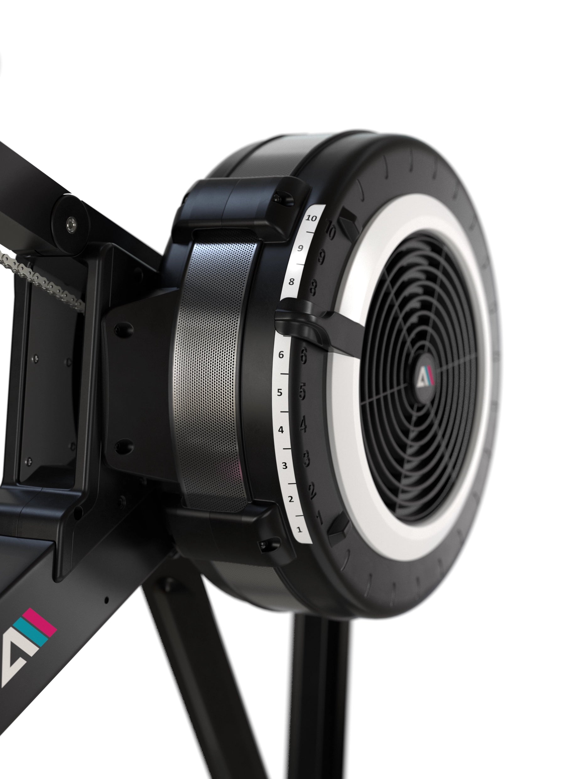 AirRow Rudergerät: Luftgebremstes Schwungrad mit 10 Widerstandsstufen