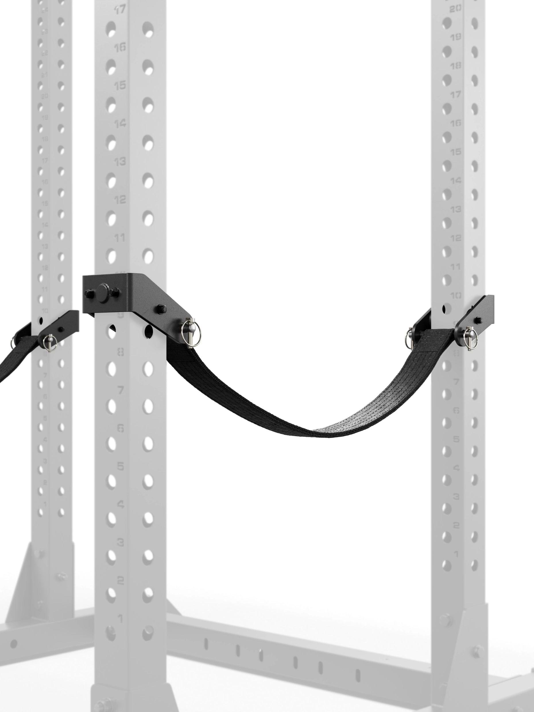 ATLETICA R7 Safety Strap höhenverstellbar am Power Rack montiert – flexible Sicherheitsablage