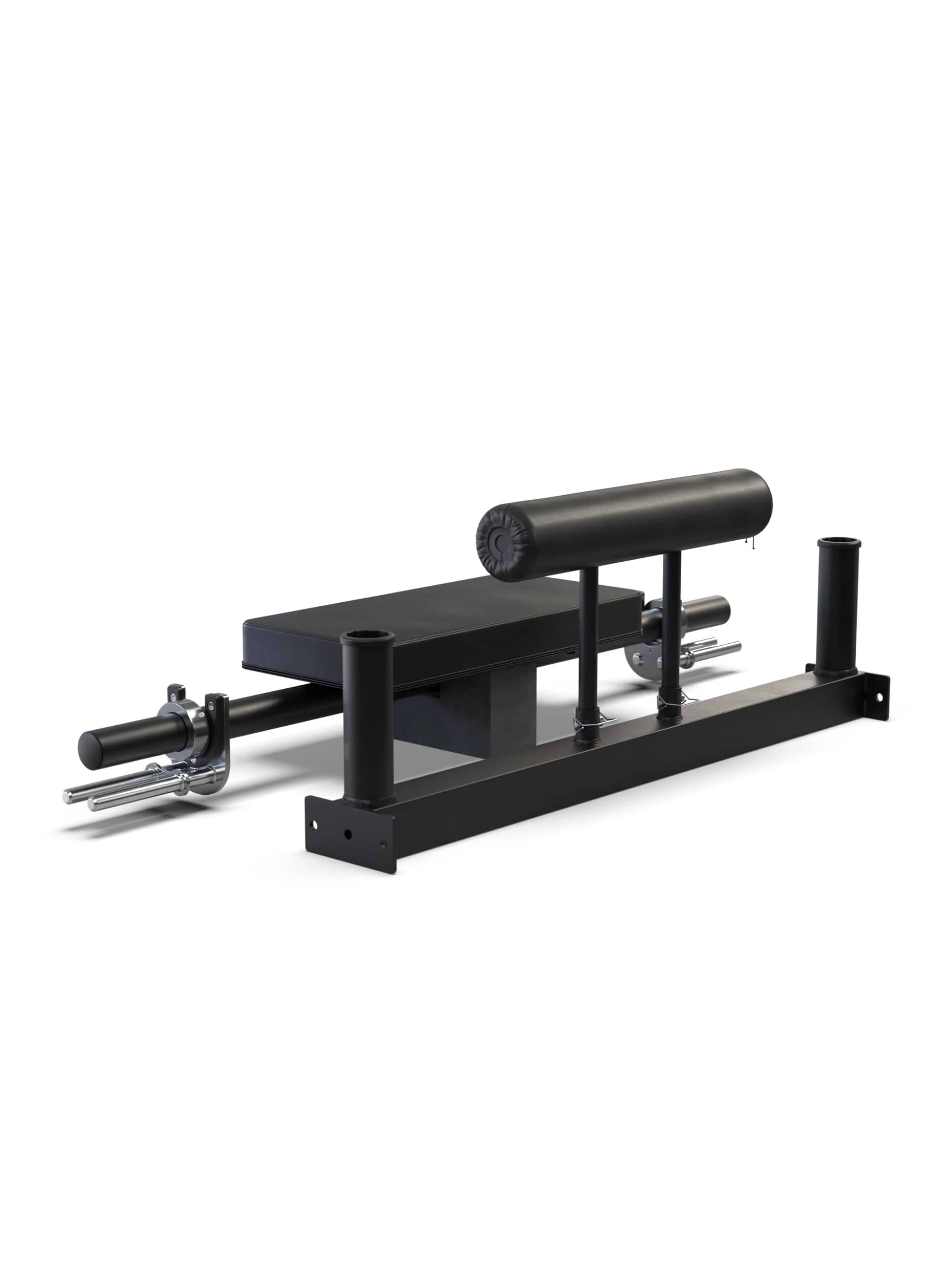 ATLETICA Hip Thrust Attachment – gepolsterte Sitzfläche, Rückenrolle und seitliche Hantelaufnahmen in Detailansicht