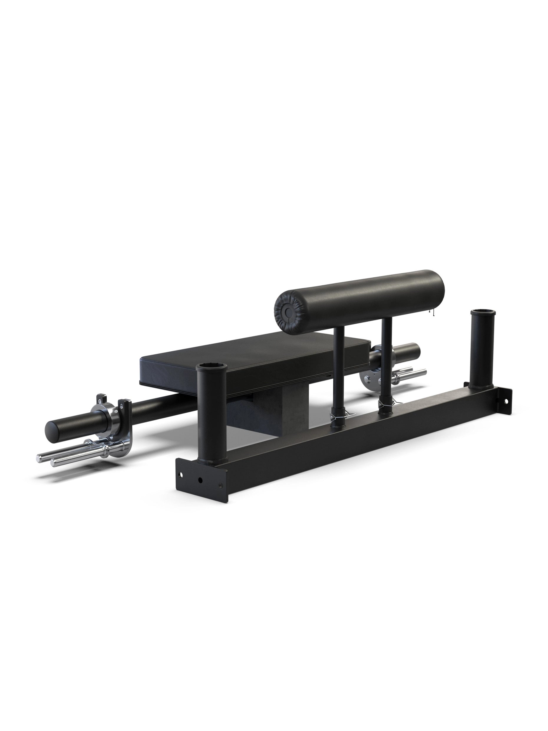 ATLETICA Hip Thrust Attachment – gepolsterte Sitzfläche, Rückenrolle und seitliche Hantelaufnahmen in Detailansicht