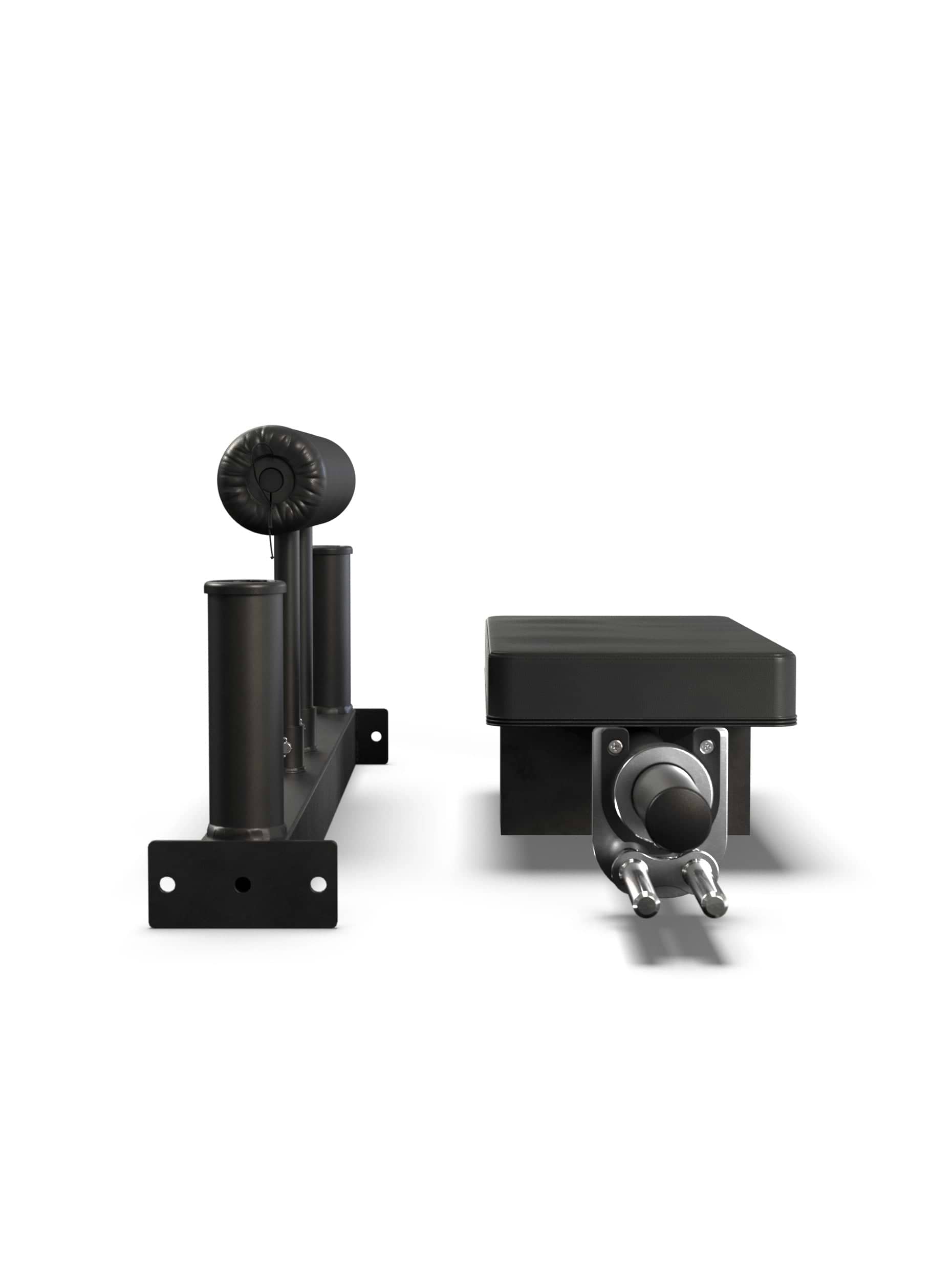 ATLETICA Hip Thrust Attachment – gepolsterte Sitzfläche, Rückenrolle und seitliche Hantelaufnahmen in Seitenansicht