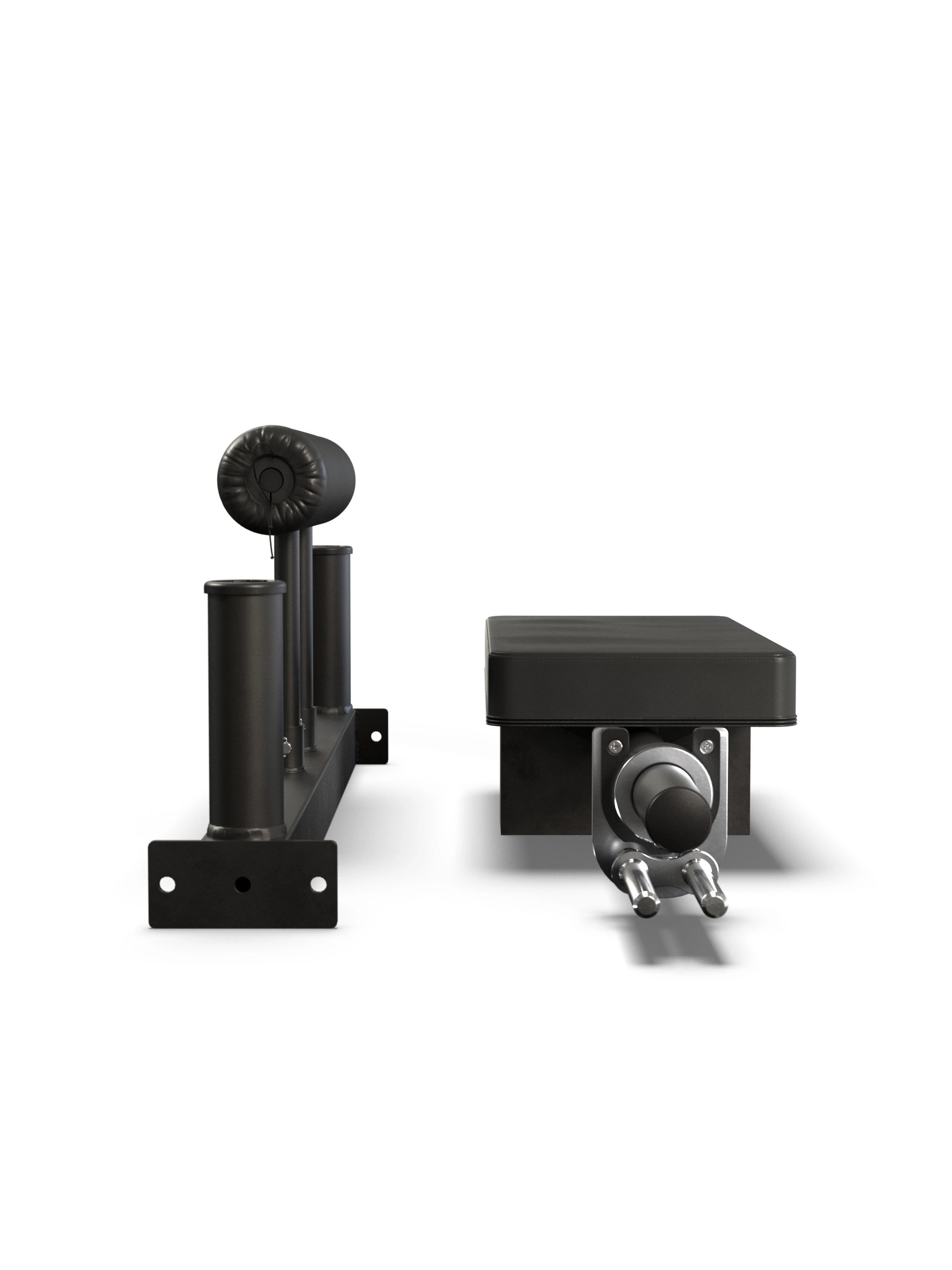 ATLETICA Hip Thrust Attachment – gepolsterte Sitzfläche, Rückenrolle und seitliche Hantelaufnahmen in Seitenansicht