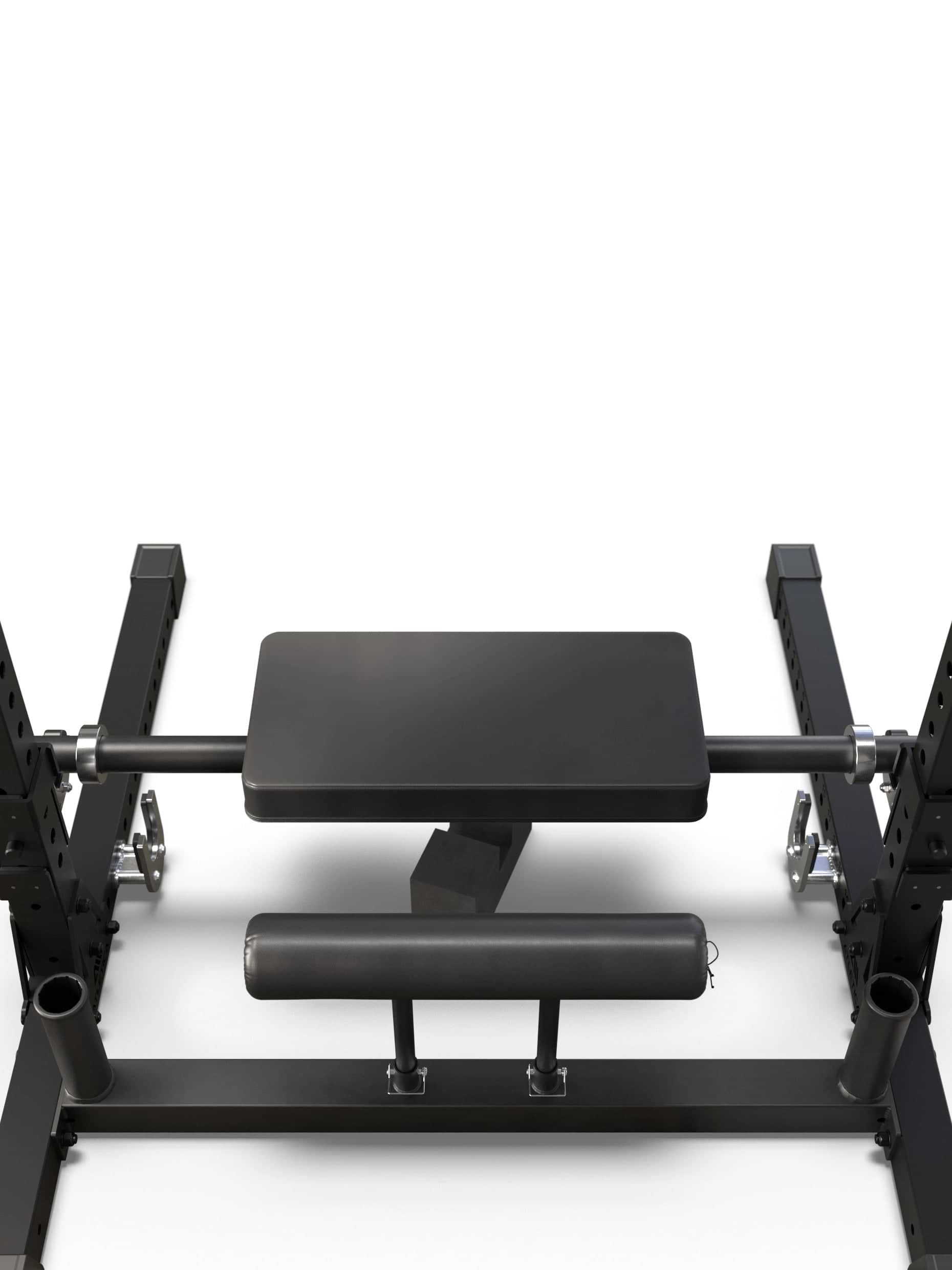 ATLETICA Hip Thrust Attachment – gepolsterte Sitzfläche, Rückenrolle und Langhantel Storage in Detailansicht