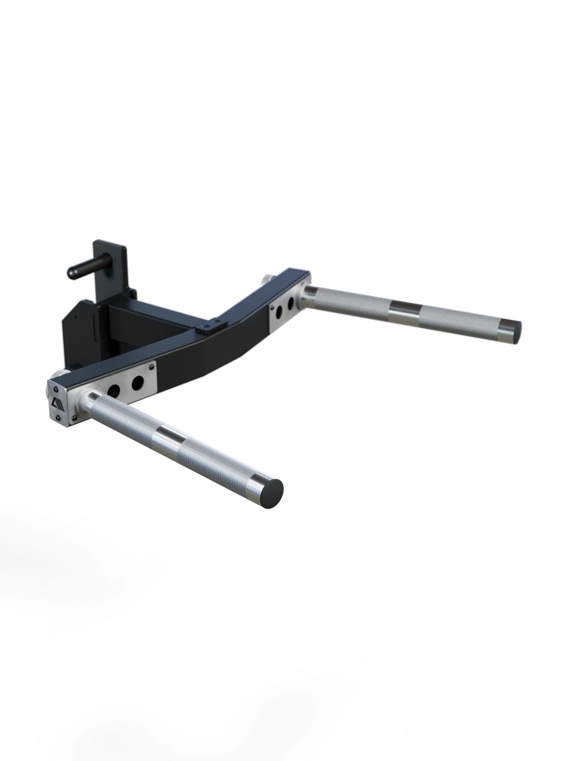 Dip-Barren für R8 Power Racks | 3 verschiedene Griffbreiten von 29-70cm | 30° Griffwinkel | angenehme Rändelung | Klappmechanismus für sicheren Halt | 3mm Stahl | 350kg Traglast