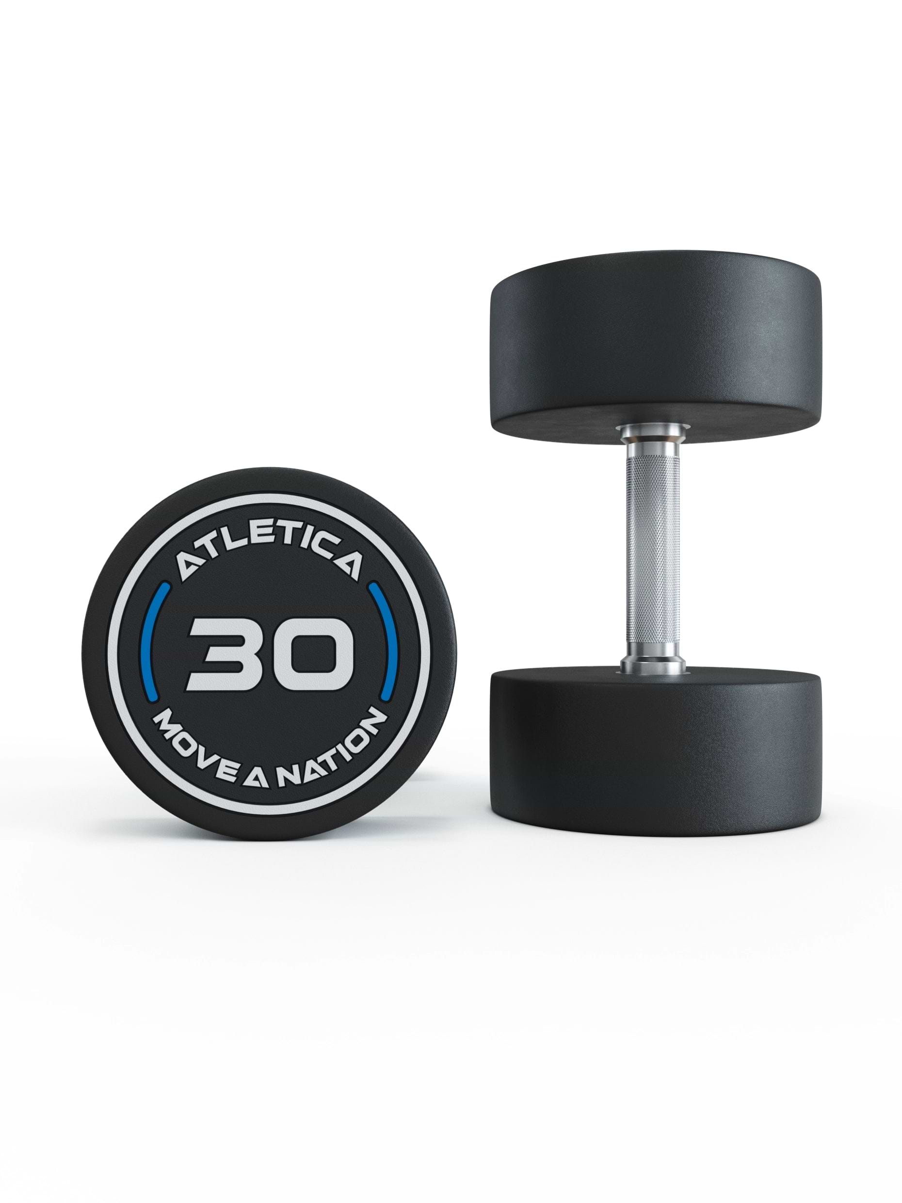 Gewichte: Rundhanteln, Polyurethan Rundhanteln (Paar)- Gerader Griff mit Hartchrom | CNC gefräster Stahlkern | Paarweise von 2.5 bis 60kg,