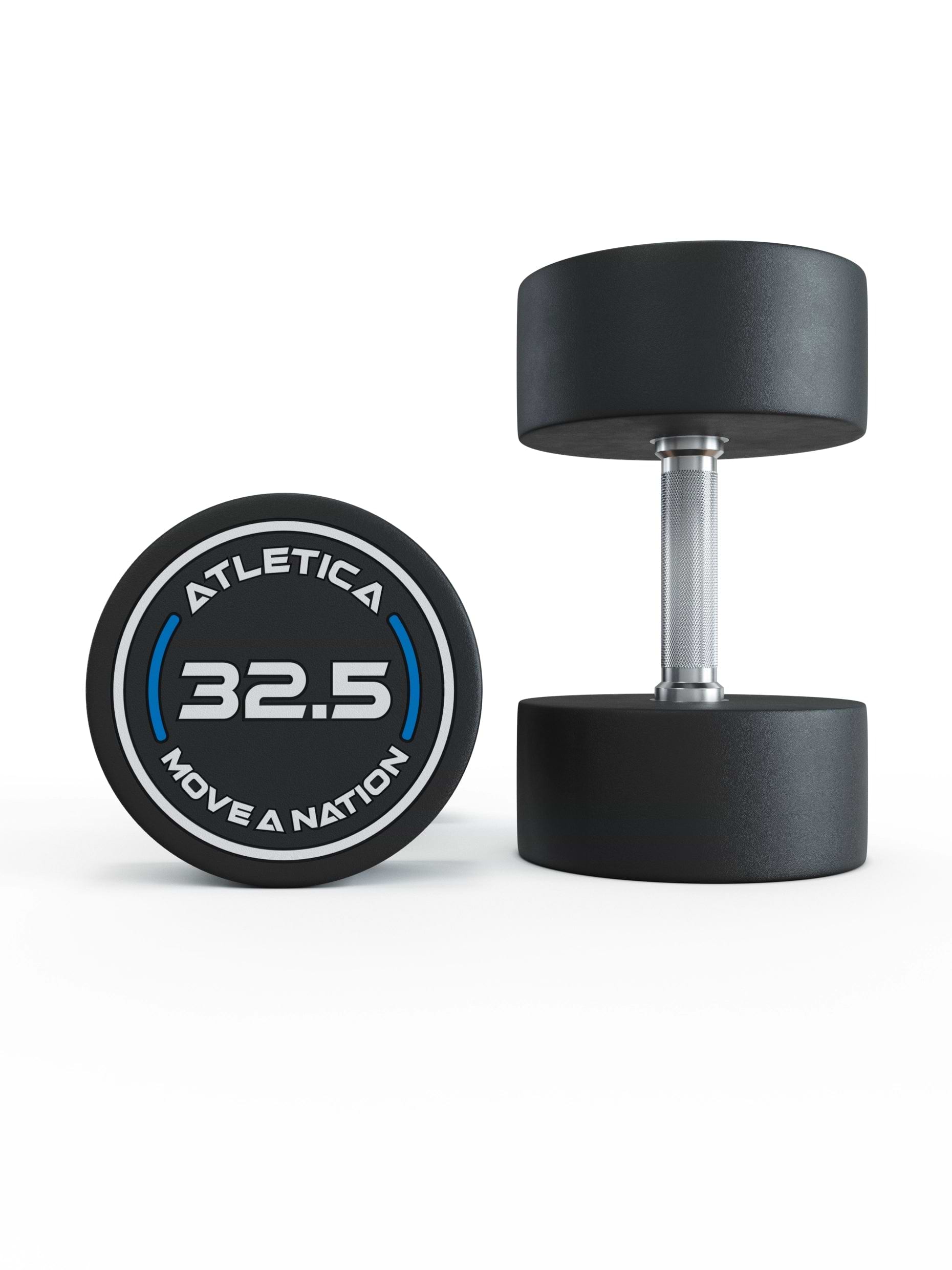 Gewichte: Rundhanteln, Polyurethan Rundhanteln (Paar)- Gerader Griff mit Hartchrom | CNC gefräster Stahlkern | Paarweise von 2.5 bis 60kg,