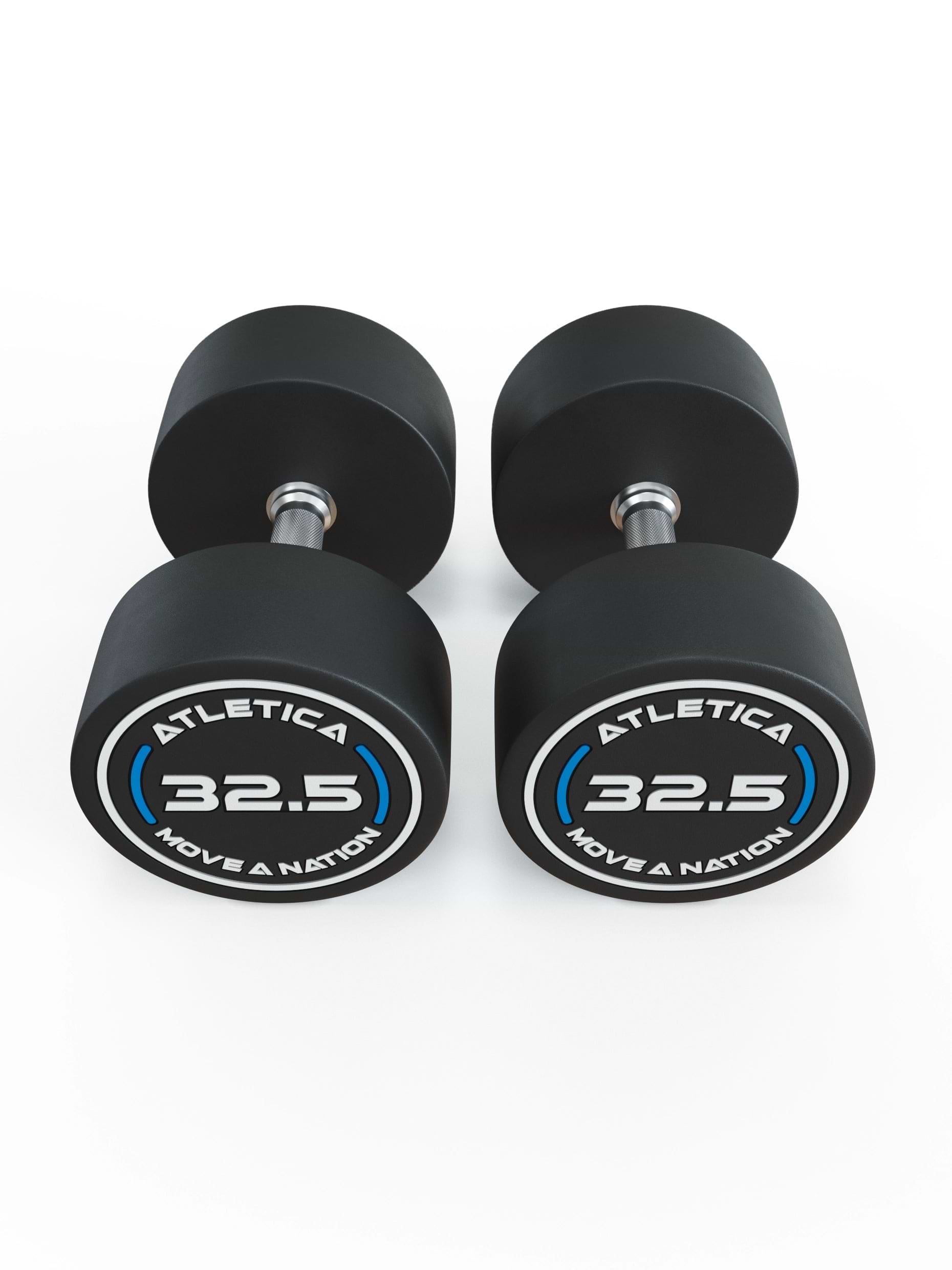 Gewichte: Rundhanteln, Polyurethan Rundhanteln (Paar)- Gerader Griff mit Hartchrom | CNC gefräster Stahlkern | Paarweise von 2.5 bis 60kg, 