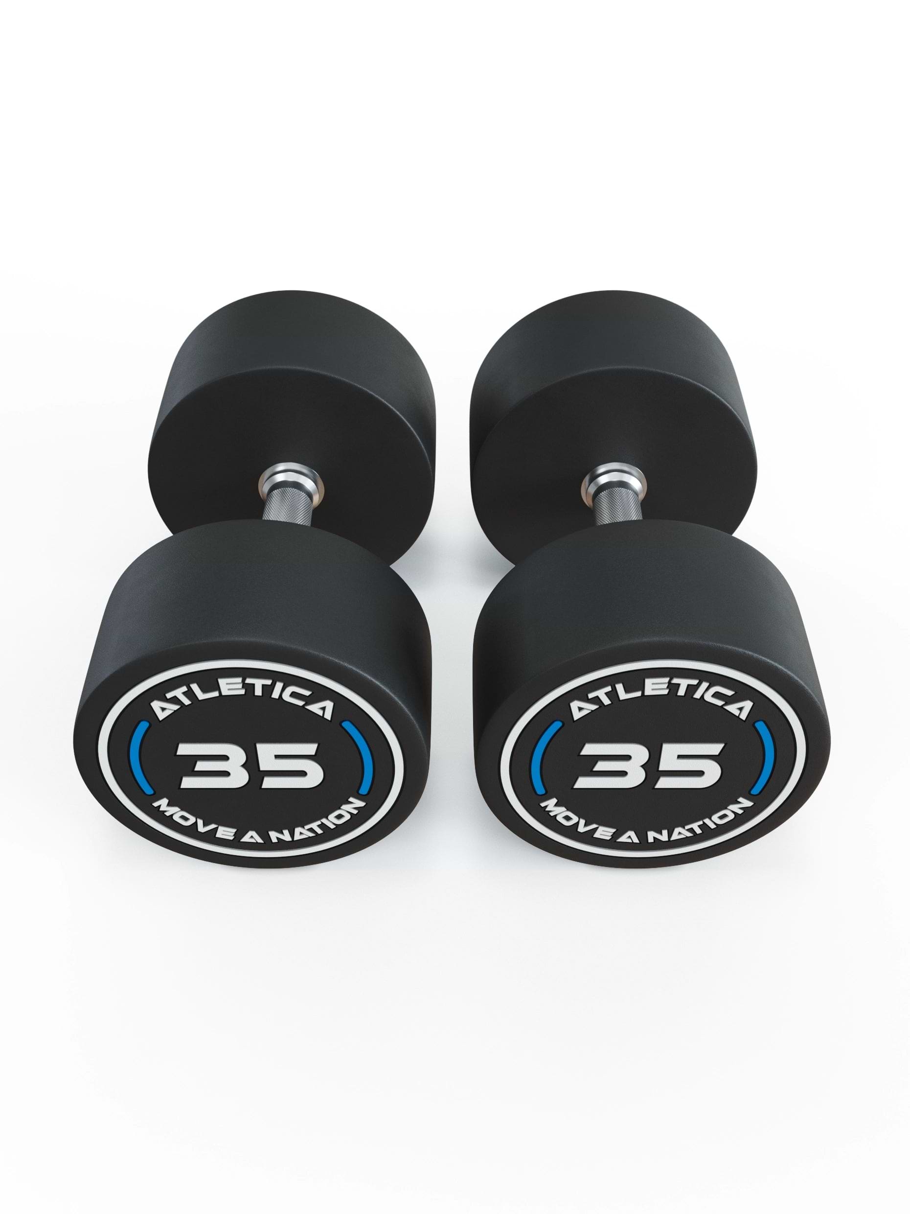 Gewichte: Rundhanteln, Polyurethan Rundhanteln (Paar)- Gerader Griff mit Hartchrom | CNC gefräster Stahlkern | Paarweise von 2.5 bis 60kg,