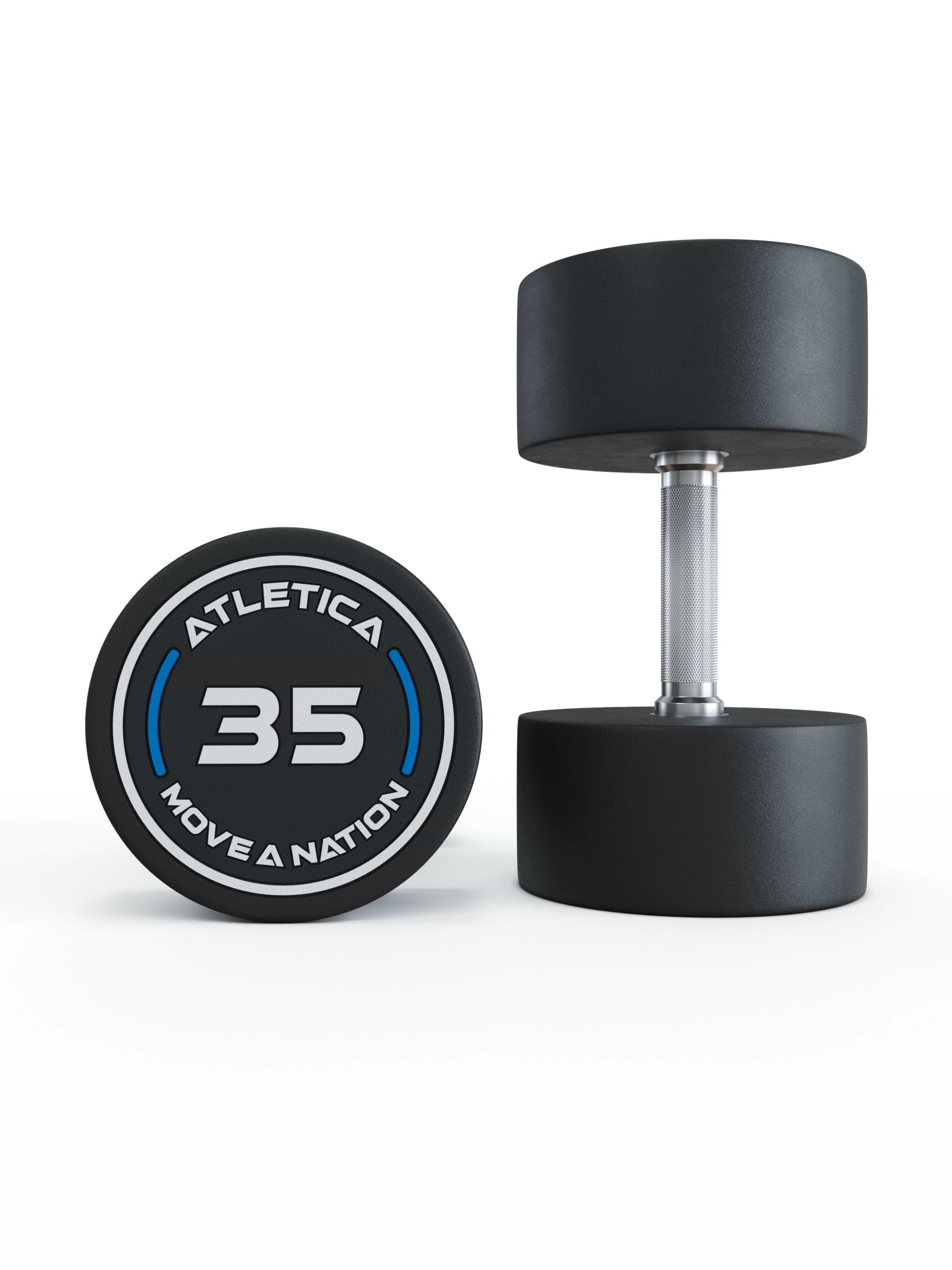 Gewichte: Rundhanteln, Polyurethan Rundhanteln (Paar)- Gerader Griff mit Hartchrom | CNC gefräster Stahlkern | Paarweise von 2.5 bis 60kg,