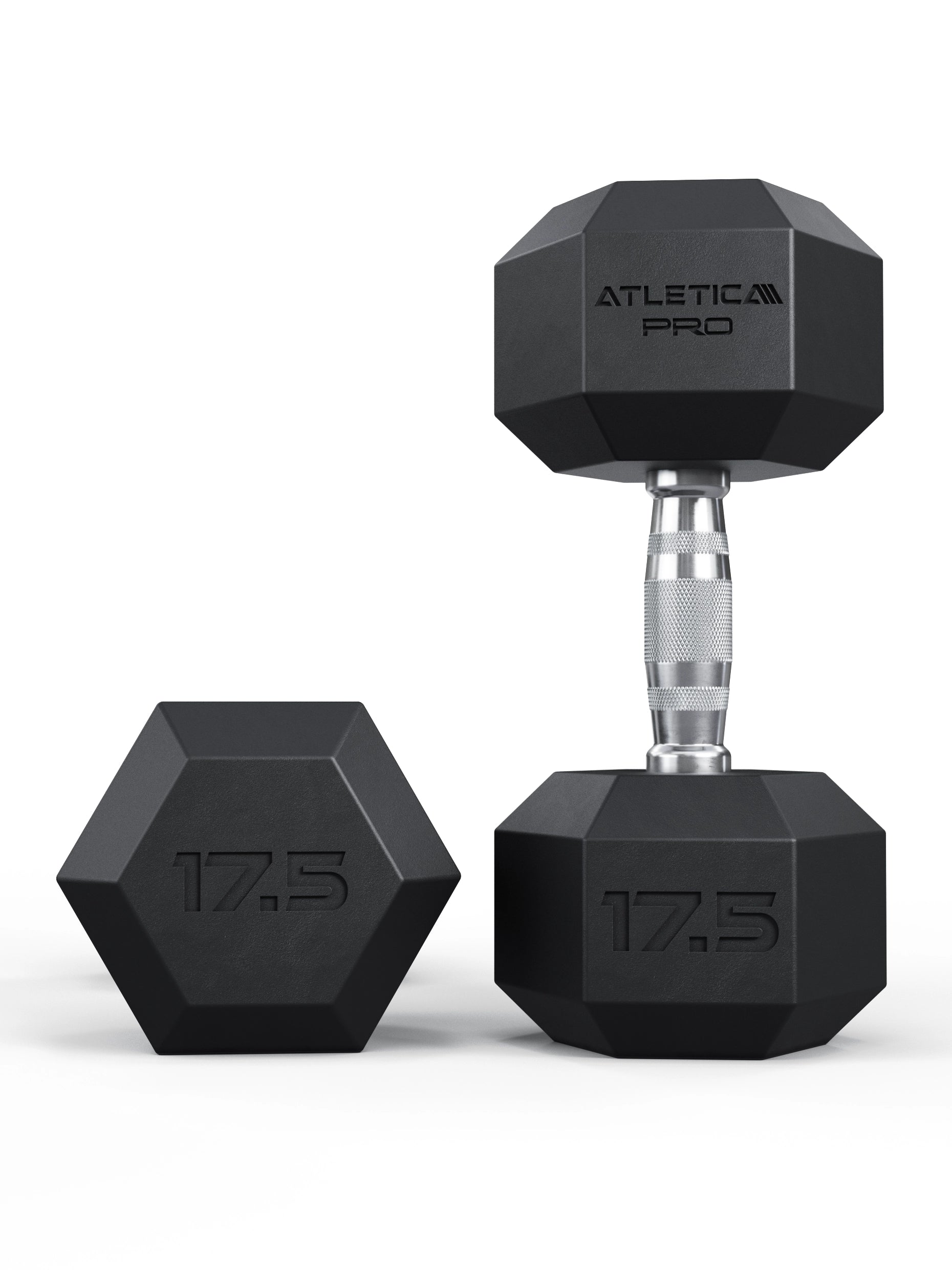 ATLETICA Hexagonhanteln PRO (Paar) | Polyurethan Hexagon Kurzhanteln | Dumbbells Pro - Gewichte mit bikonischem Griff mit Hartchrom Beschichtung | CNC gefräster Stahlkern | Paarweise von 2.5 bis 50kg, 