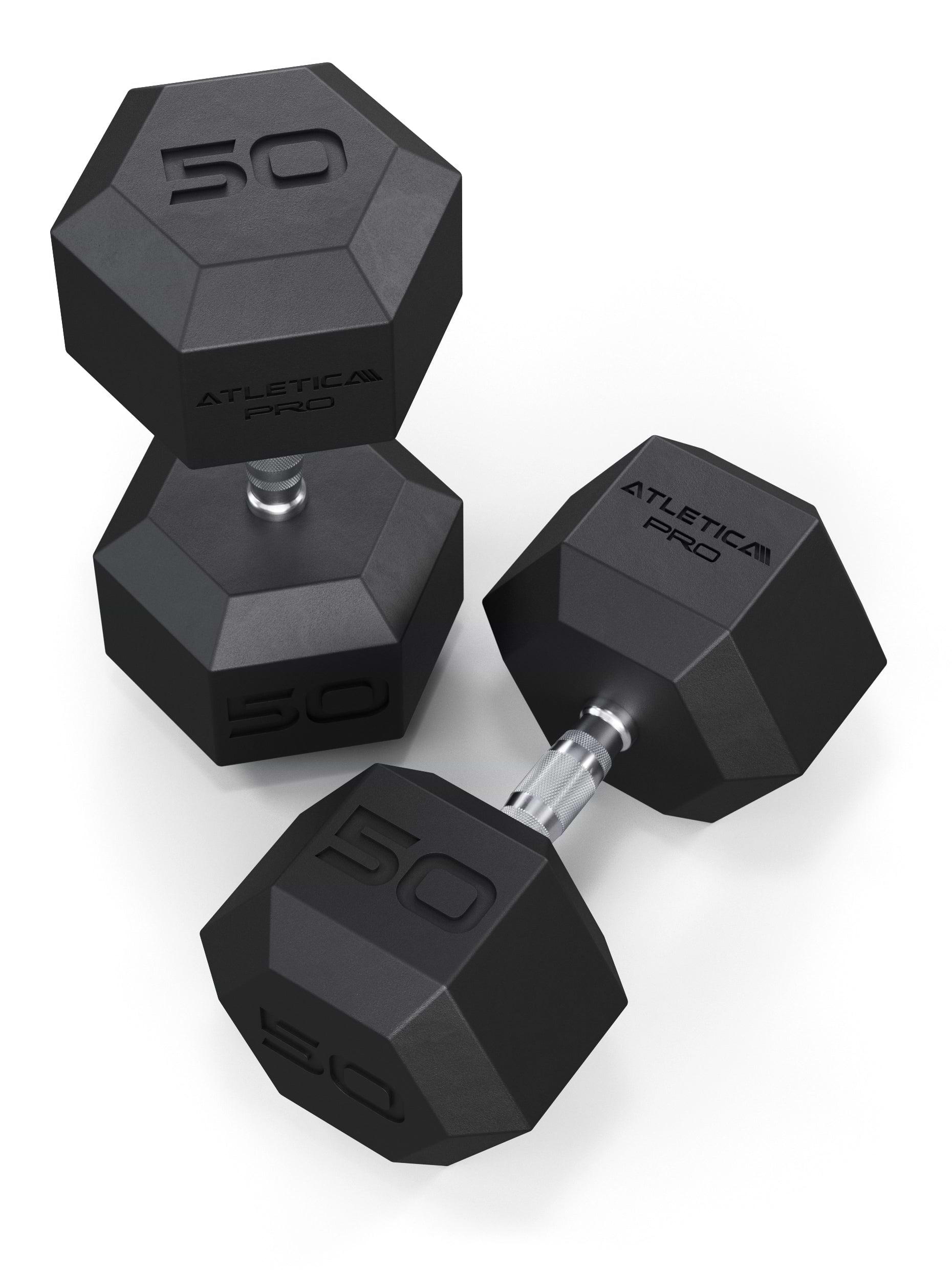 ATLETICA Hexagonhanteln PRO (SET 40 kg - 50 kg) | Polyurethan Hexagon Kurzhanteln | Dumbbells Pro - Gewichte mit bikonischem Griff mit Hartchrom Beschichtung | CNC gefräster Stahlkern 