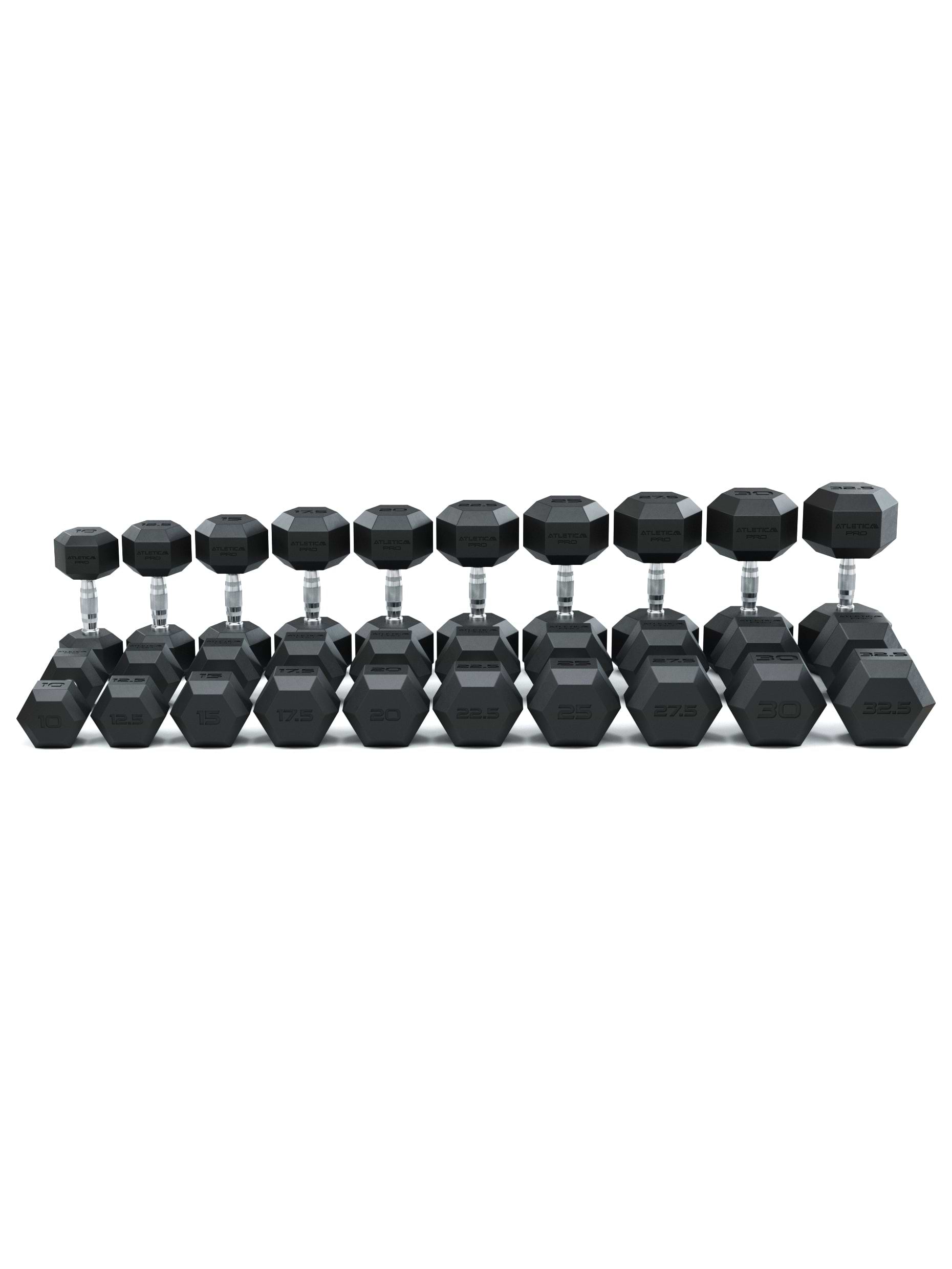 ATLETICA Hexagonhanteln PRO (SET 10 kg - 32.5 kg) | Polyurethan Hexagon Kurzhanteln | Dumbbells Pro - Gewichte mit bikonischem Griff mit Hartchrom Beschichtung | CNC gefräster Stahlkern