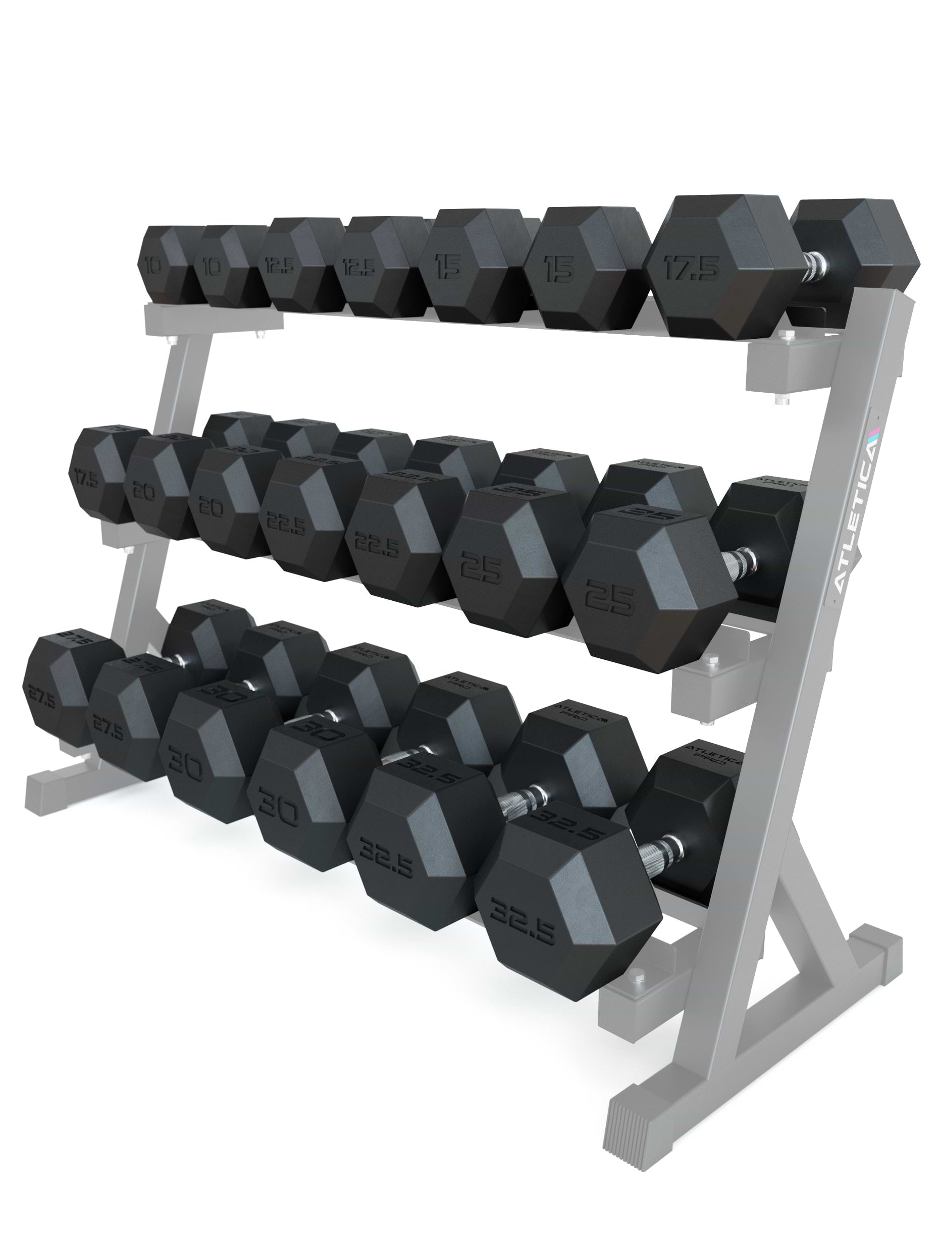 ATLETICA Hexagonhanteln PRO (SET 10 kg - 32.5 kg) | Polyurethan Hexagon Kurzhanteln | Dumbbells Pro - Gewichte mit bikonischem Griff mit Hartchrom Beschichtung | CNC gefräster Stahlkern 