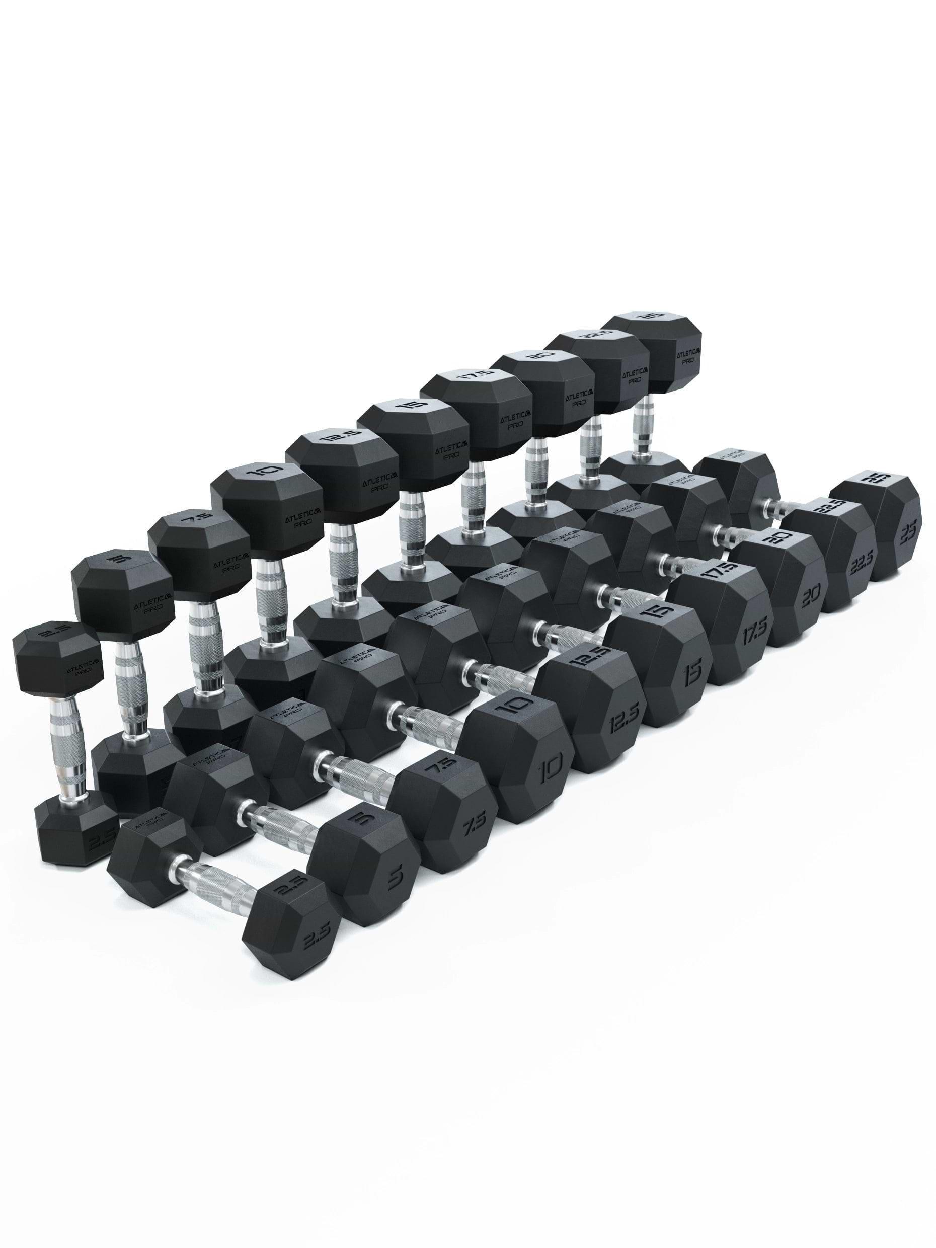 ATLETICA Hexagonhanteln PRO (SET 2.5 kg - 25 kg) | Polyurethan Hexagon Kurzhanteln | Dumbbells Pro - Gewichte mit bikonischem Griff mit Hartchrom Beschichtung | CNC gefräster Stahlkern