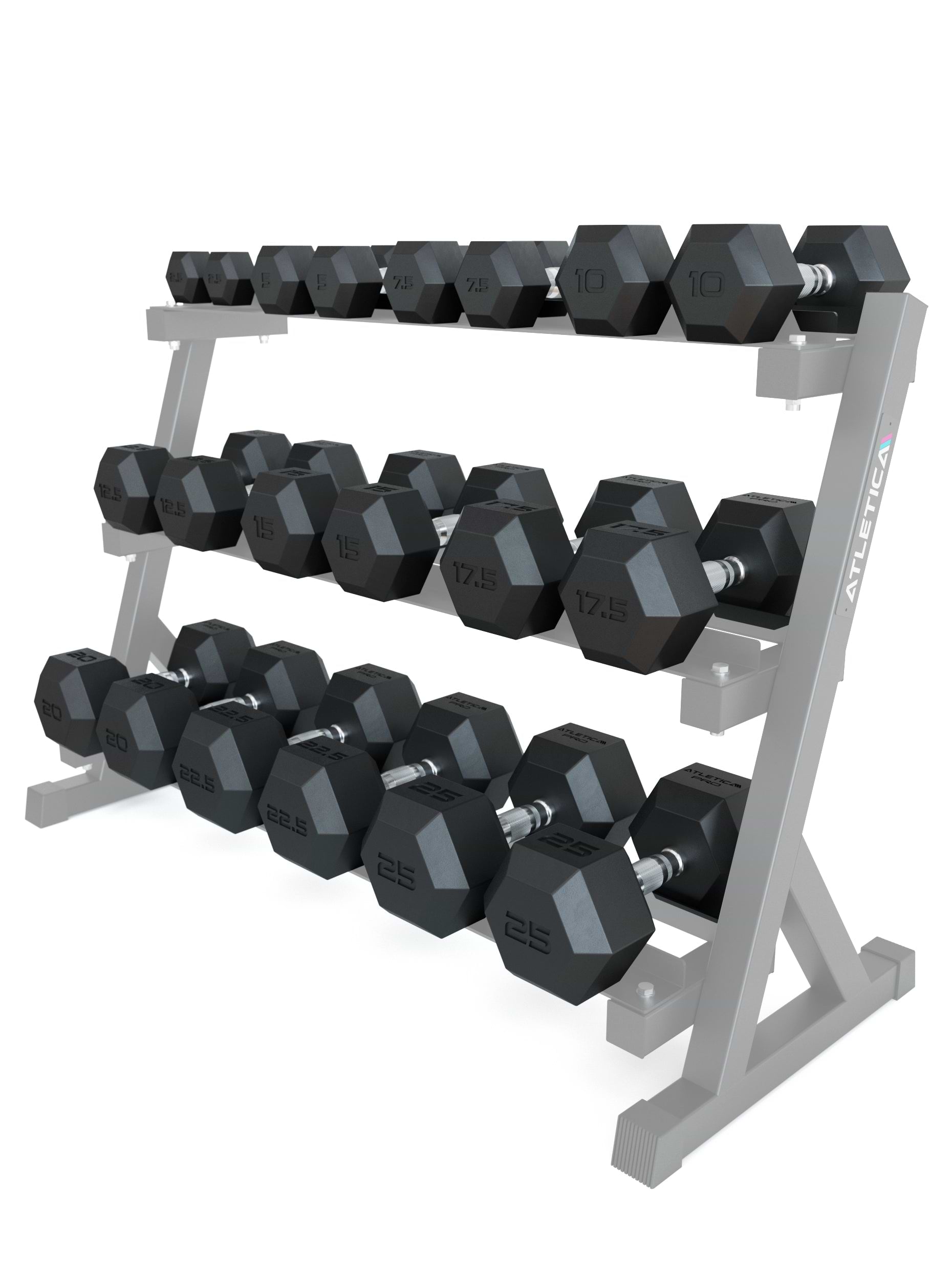 ATLETICA Hexagonhanteln PRO (SET 2.5 kg - 25 kg) | Polyurethan Hexagon Kurzhanteln | Dumbbells Pro - Gewichte mit bikonischem Griff mit Hartchrom Beschichtung | CNC gefräster Stahlkern 