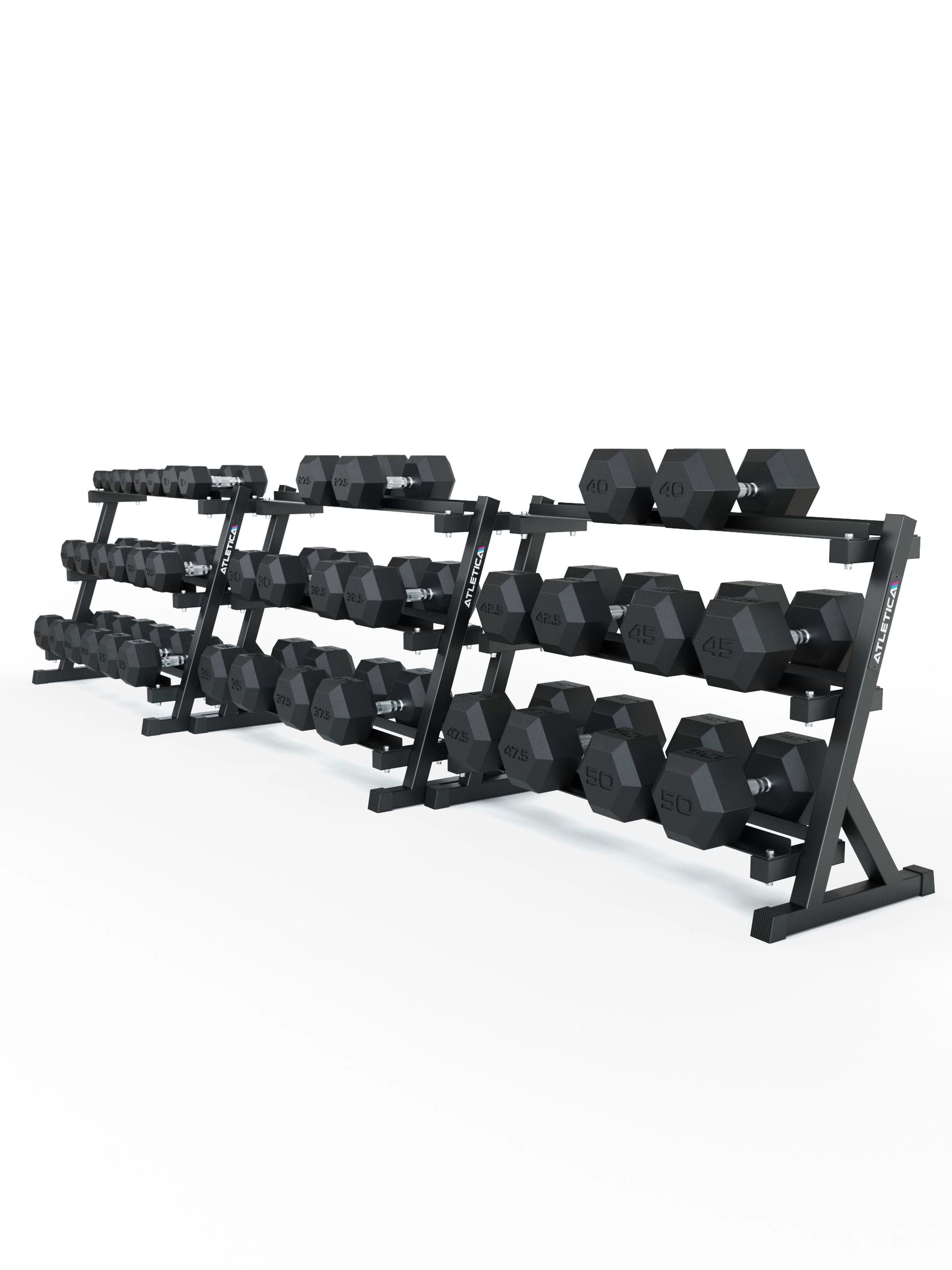 ATLETICA Hexagonhanteln PRO (SET 2.5 kg - 50 kg) | Polyurethan Hexagon Kurzhanteln | Dumbbells Pro - Gewichte mit bikonischem Griff mit Hartchrom Beschichtung | CNC gefräster Stahlkern 