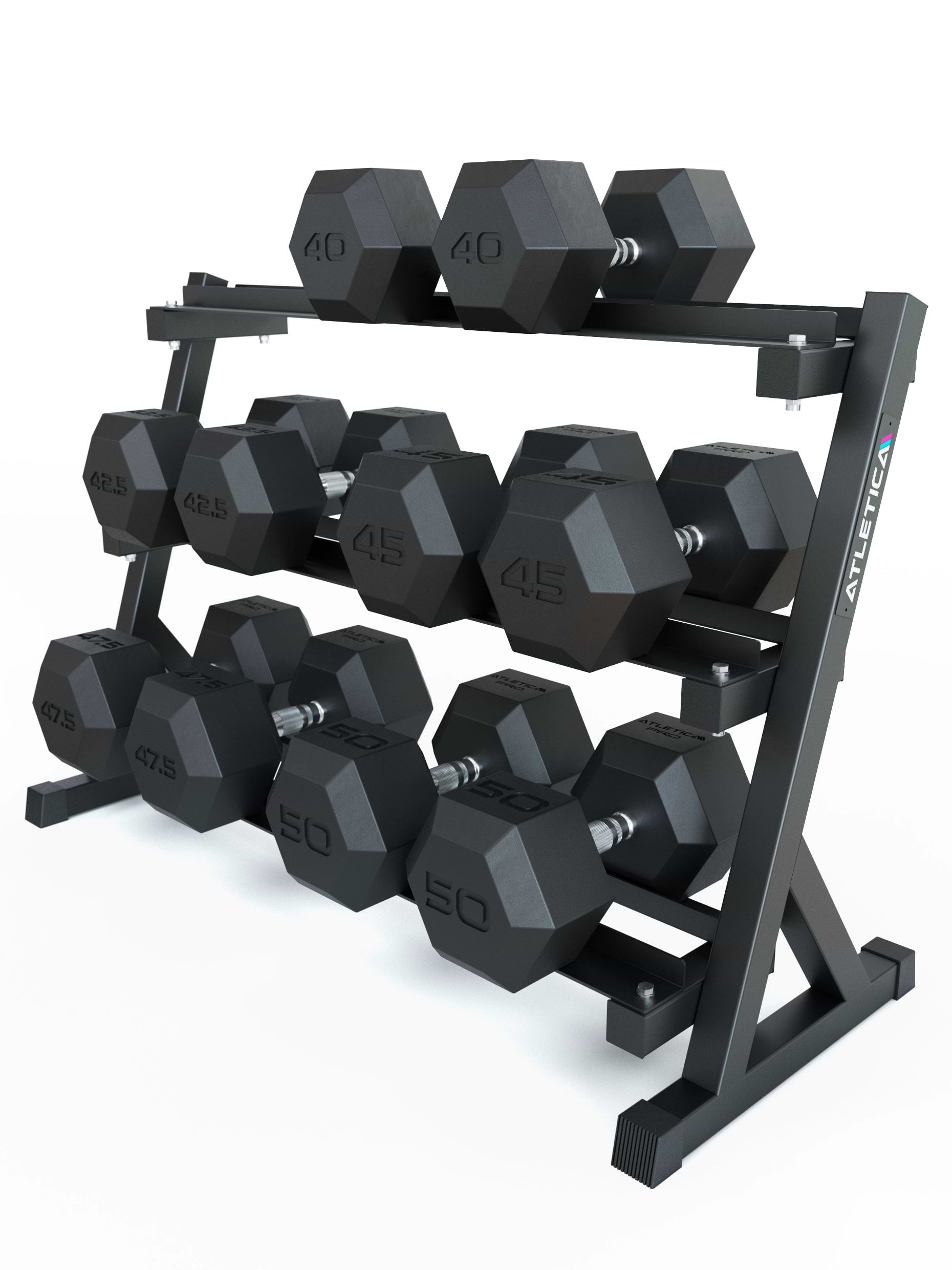 ATLETICA Hexagonhanteln PRO (SET 40 kg - 50 kg) | Polyurethan Hexagon Kurzhanteln | Dumbbells Pro - Gewichte mit bikonischem Griff mit Hartchrom Beschichtung | CNC gefräster Stahlkern 