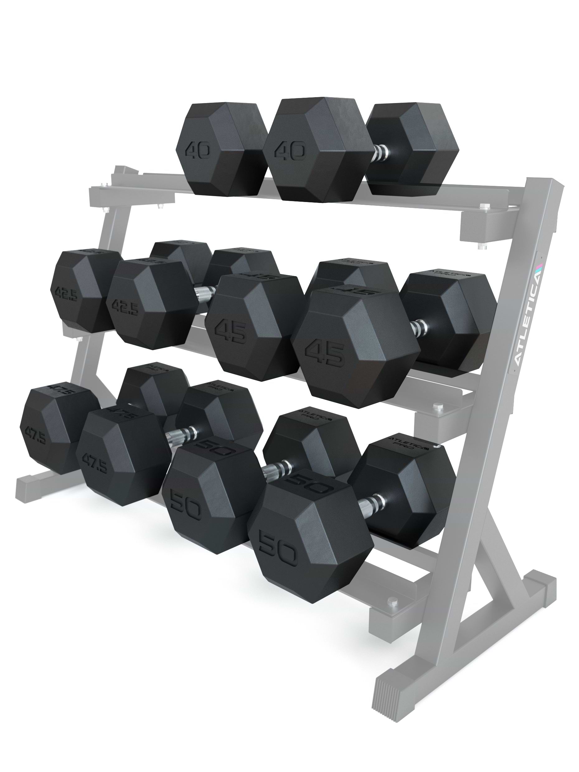 ATLETICA Hexagonhanteln PRO (SET 40 kg - 50 kg) | Polyurethan Hexagon Kurzhanteln | Dumbbells Pro - Gewichte mit bikonischem Griff mit Hartchrom Beschichtung | CNC gefräster Stahlkern