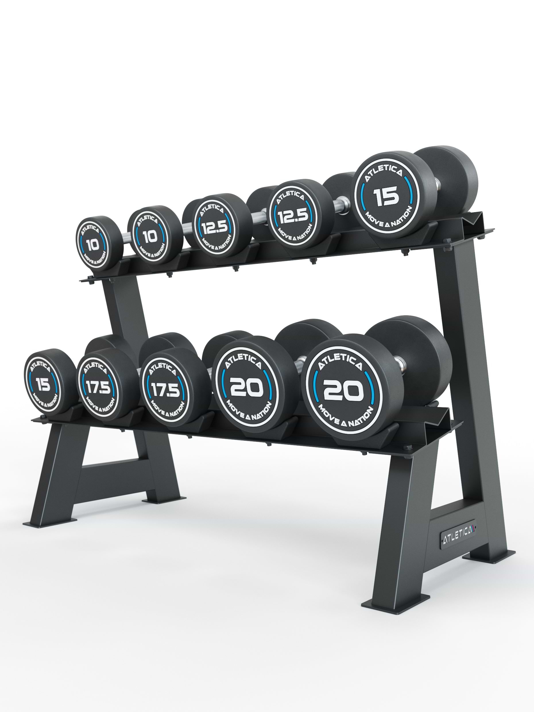 ATLETICA Rundhanteln PRO Set für Fortgeschrittene | 10 - 20 kg - Kurzhantelablage