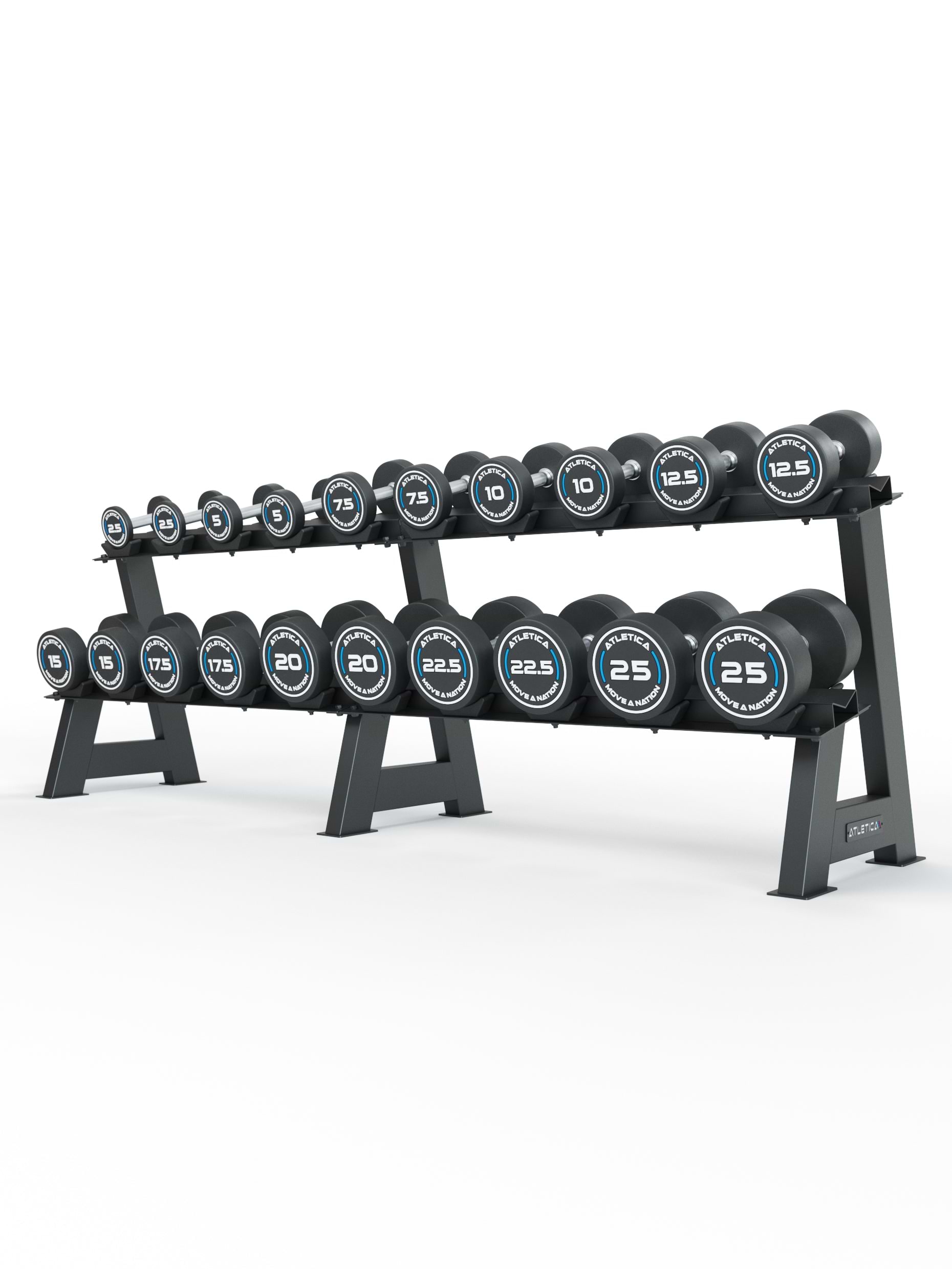 Rundhanteln PRO Set 4 | All-In Low – Komplettes Hantelset für deinen Trainingsfortschritt - 2.5 kg bis 25 kg, auf einer Kurzhantelablage