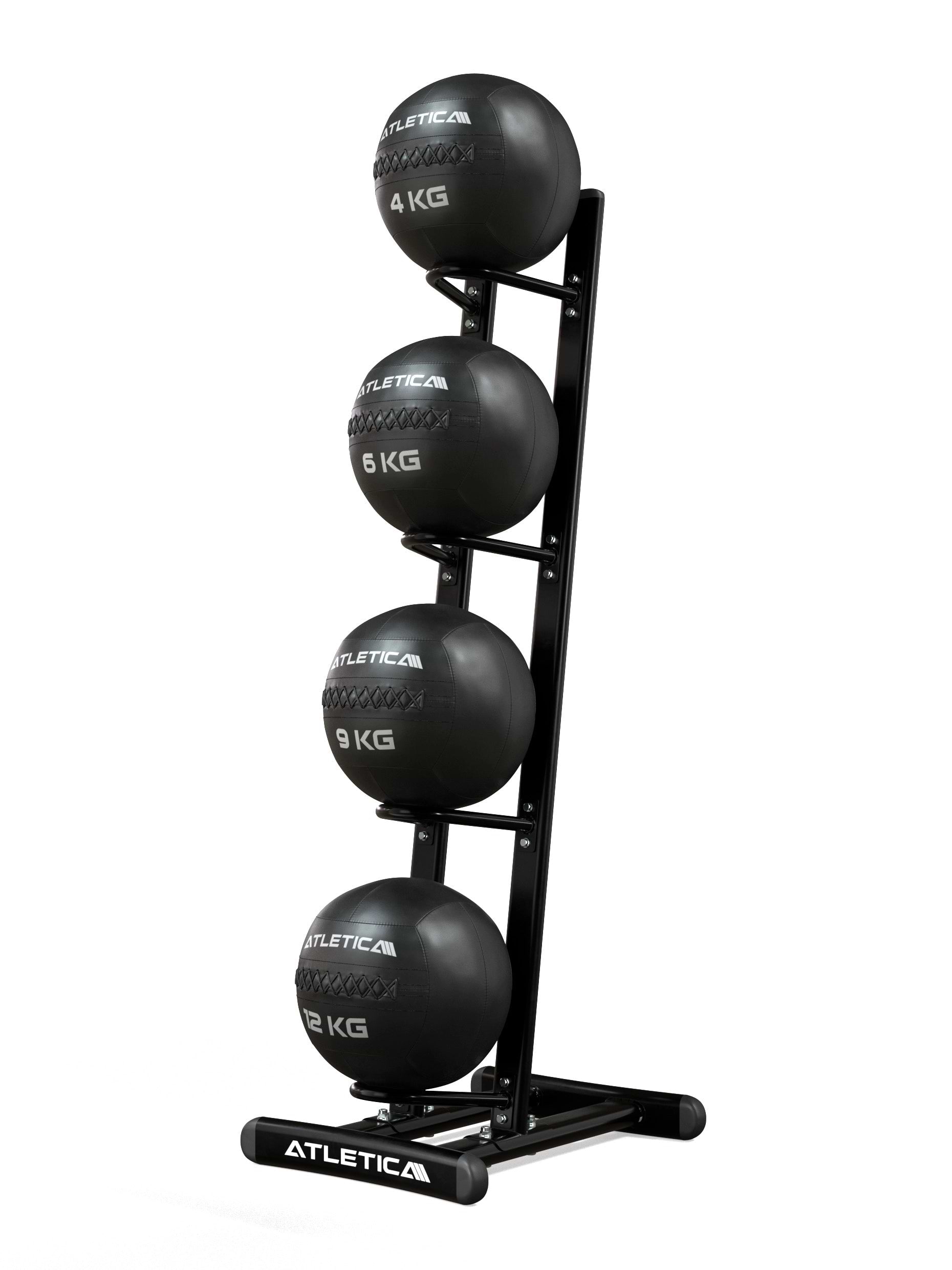 ATLETICA WallBall Ständer med Wall Balls – sidevisning| pladsbesparende opbevaring i Gym