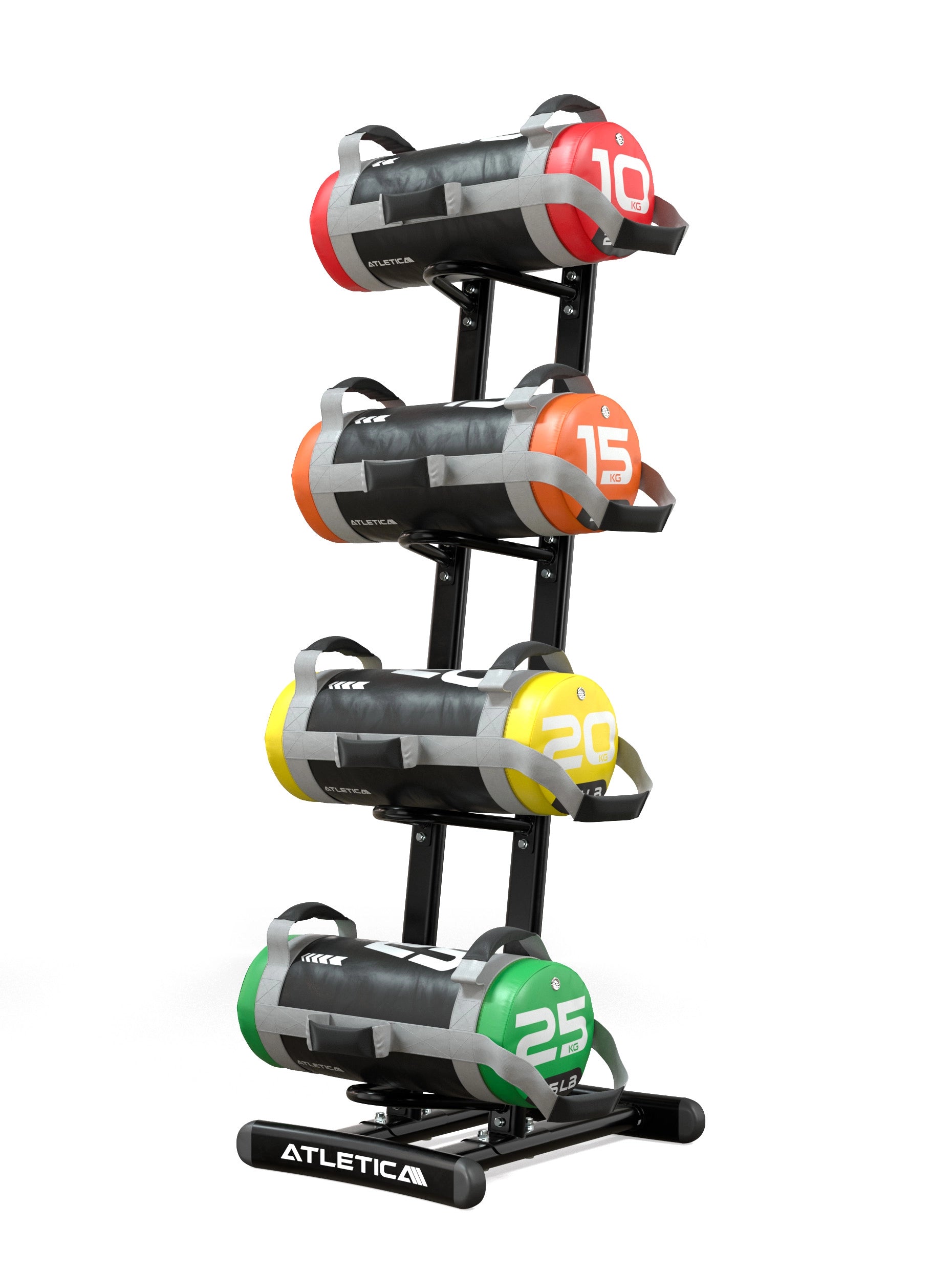 ATLETICA WALLBALL STÄNDER MIT POWERBAGS SET 2 – FRONTANSICHT | 10, 15, 20, 25 KG POWERBAGS GYM
